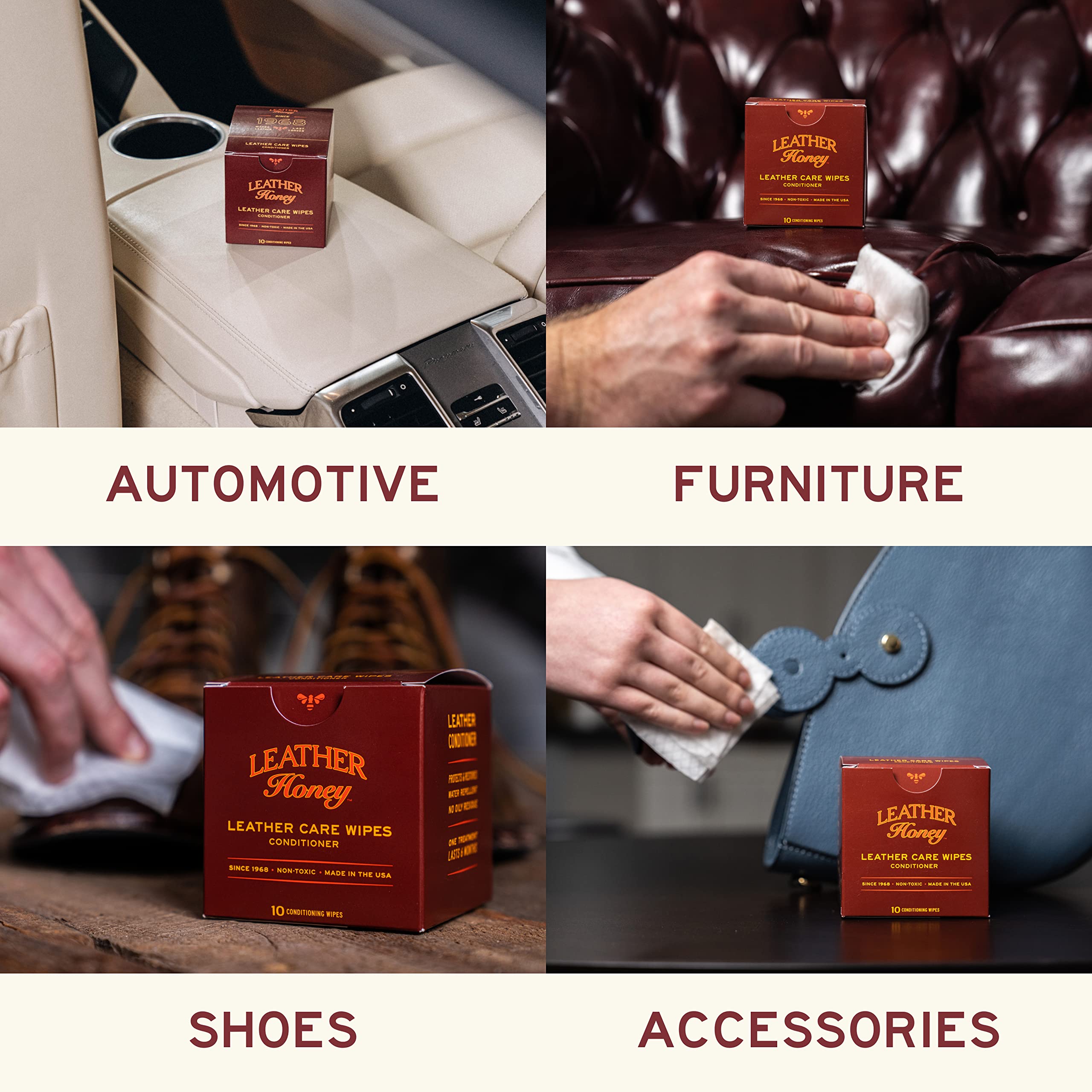 Leather Honey Leather Conditioner Wipes: Restore Leather On-The-Go. Protect & Condition Leather Couches, Car Seats, Purses, Shoe