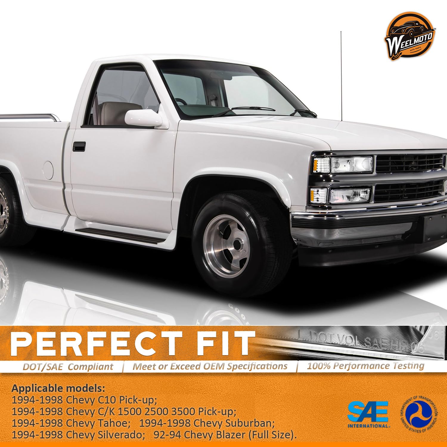 WEELMOTO Headlight Assembly for 1994-1998 Chevy C10, Tahoe, Silverado - Clear Lens, Chrome Housing, OE Replacement