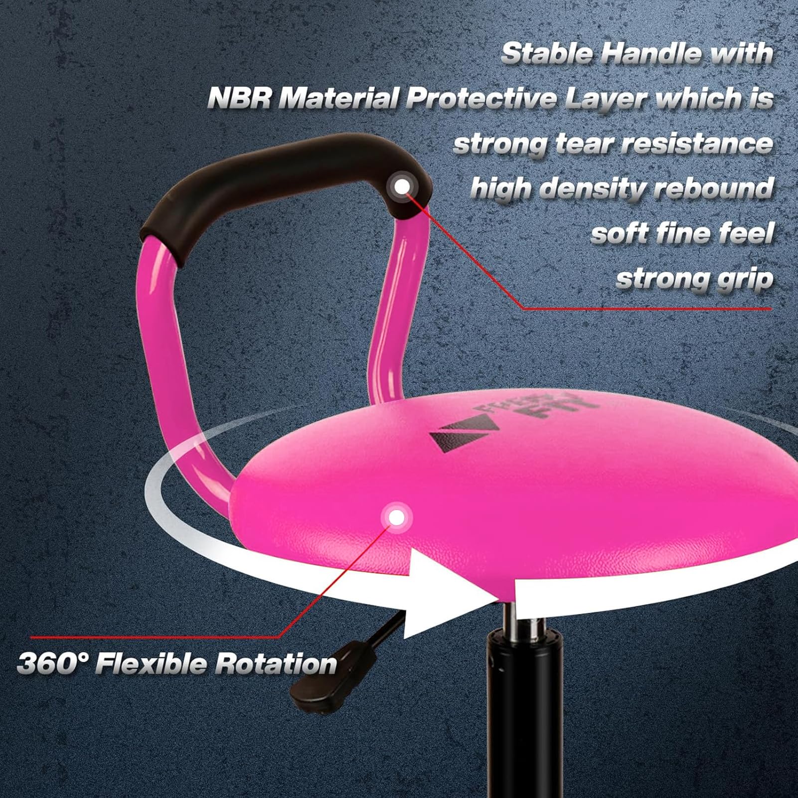 FreekyFit Adjustable Height Swivel Garage Stool, Heavy Duty Pink Shop Chair, 360° Rotation, Model D03-P, 300 LBS Capacity