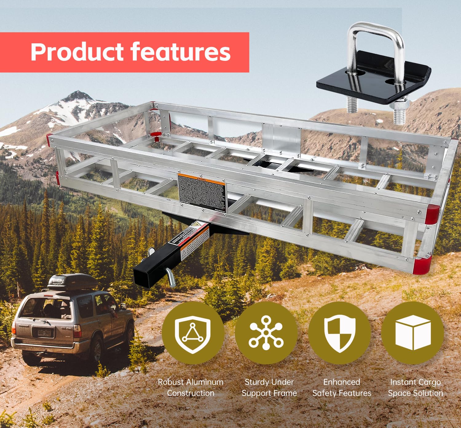 Maxxhaul Aluminum Cargo Carrier With Hitch Tightener Trailer Hitch Mount For Rv Truck Suv Van Car With 2'' Receiver - 500 Lb. Lo