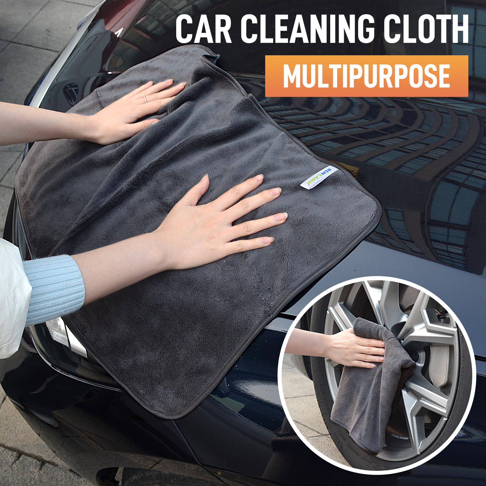 Sinland Microfiber Car Drying Towels Ultra Absorbent Car Cleaning Cloths Auto Detailing Towels Without Scratching 16Inch X 24Inch 3Pack Grey