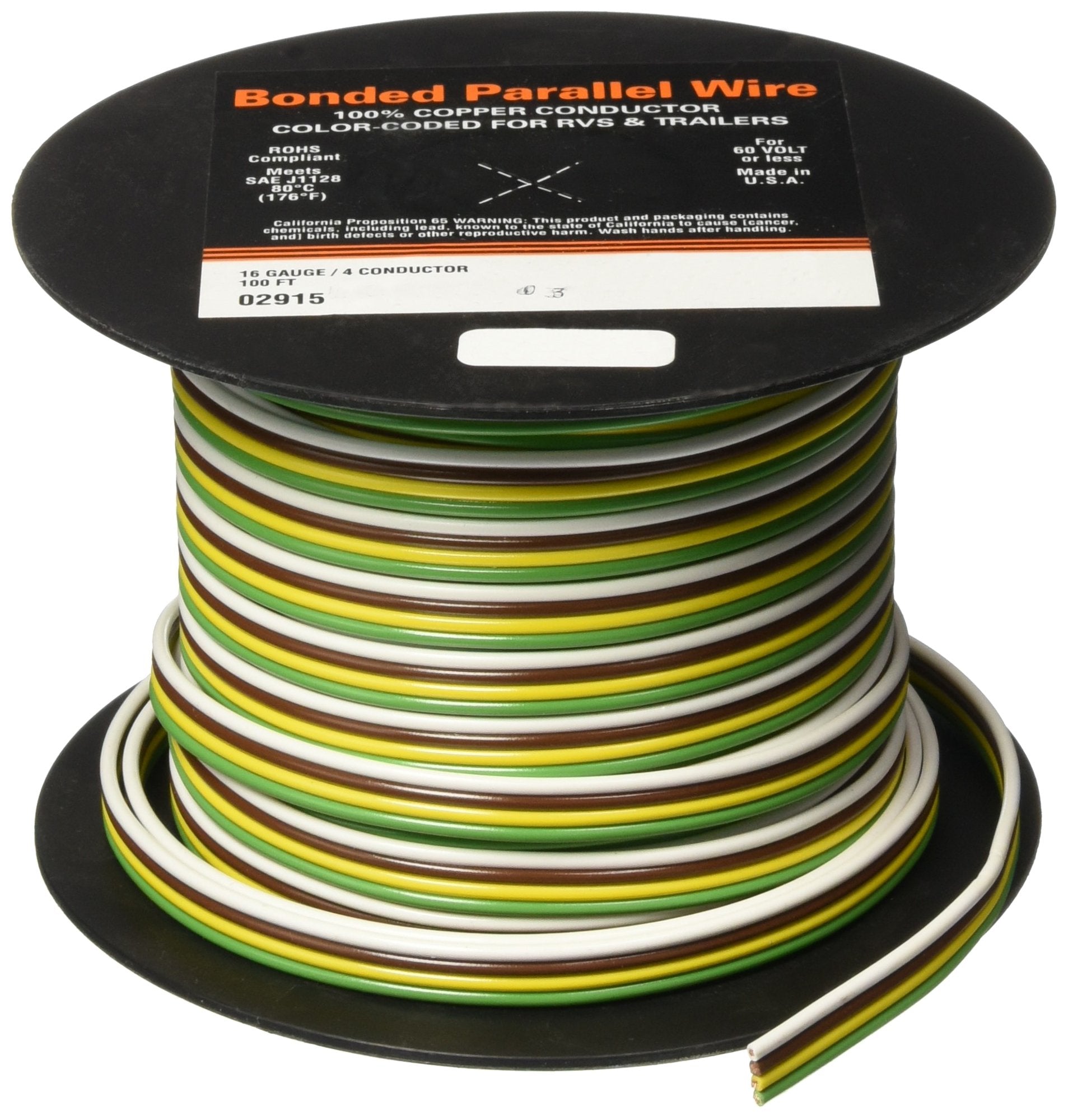 East Penn Deka (02915) 100' 16-4 Gauge Parallel Primary Wire, Yellow,Green,White,Brown