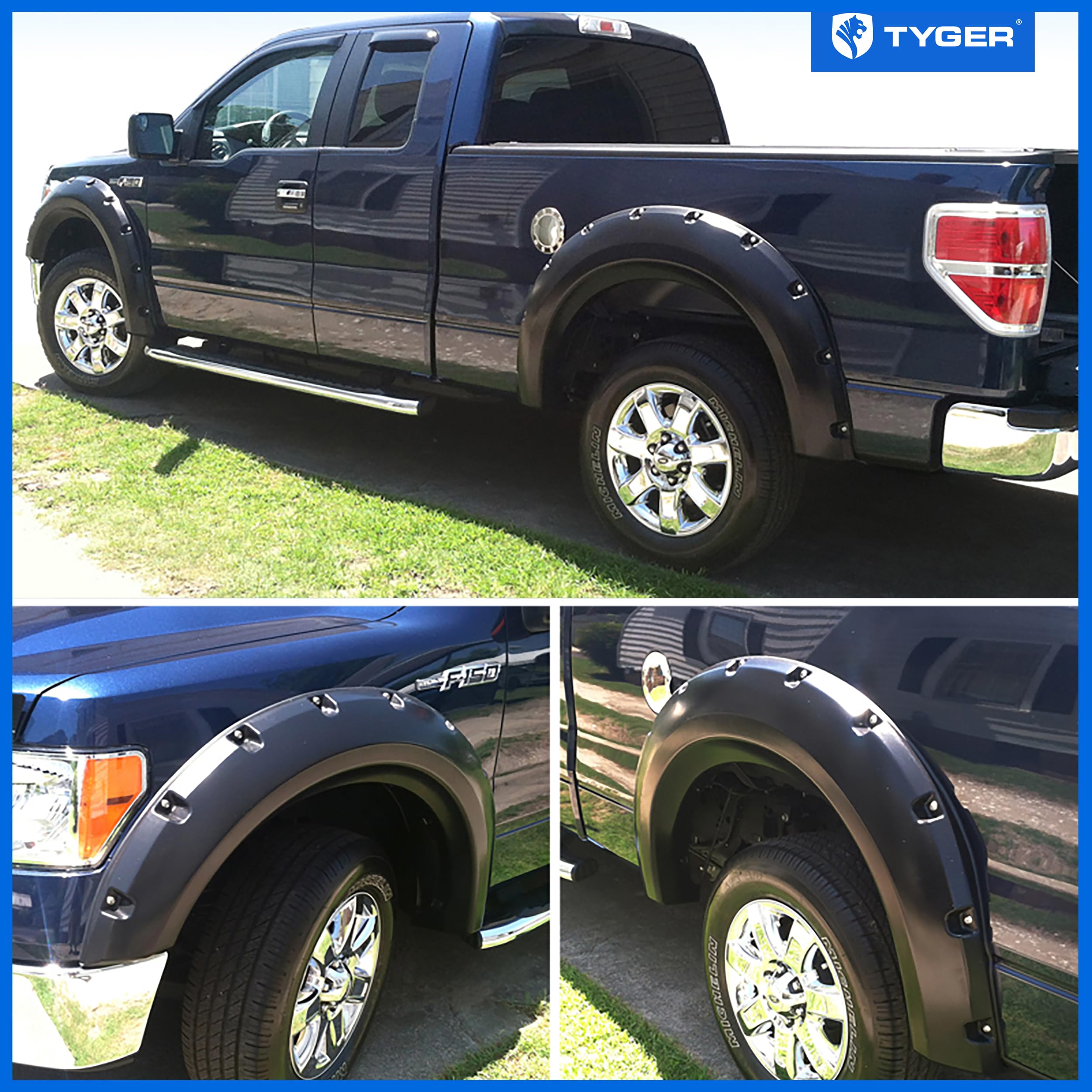 Tyger Auto Fender Flares Compatible with 2009-2014 Ford F-150 (Exclude Raptor) Fleetside, Smooth Textured Paintable Bolt-Riveted