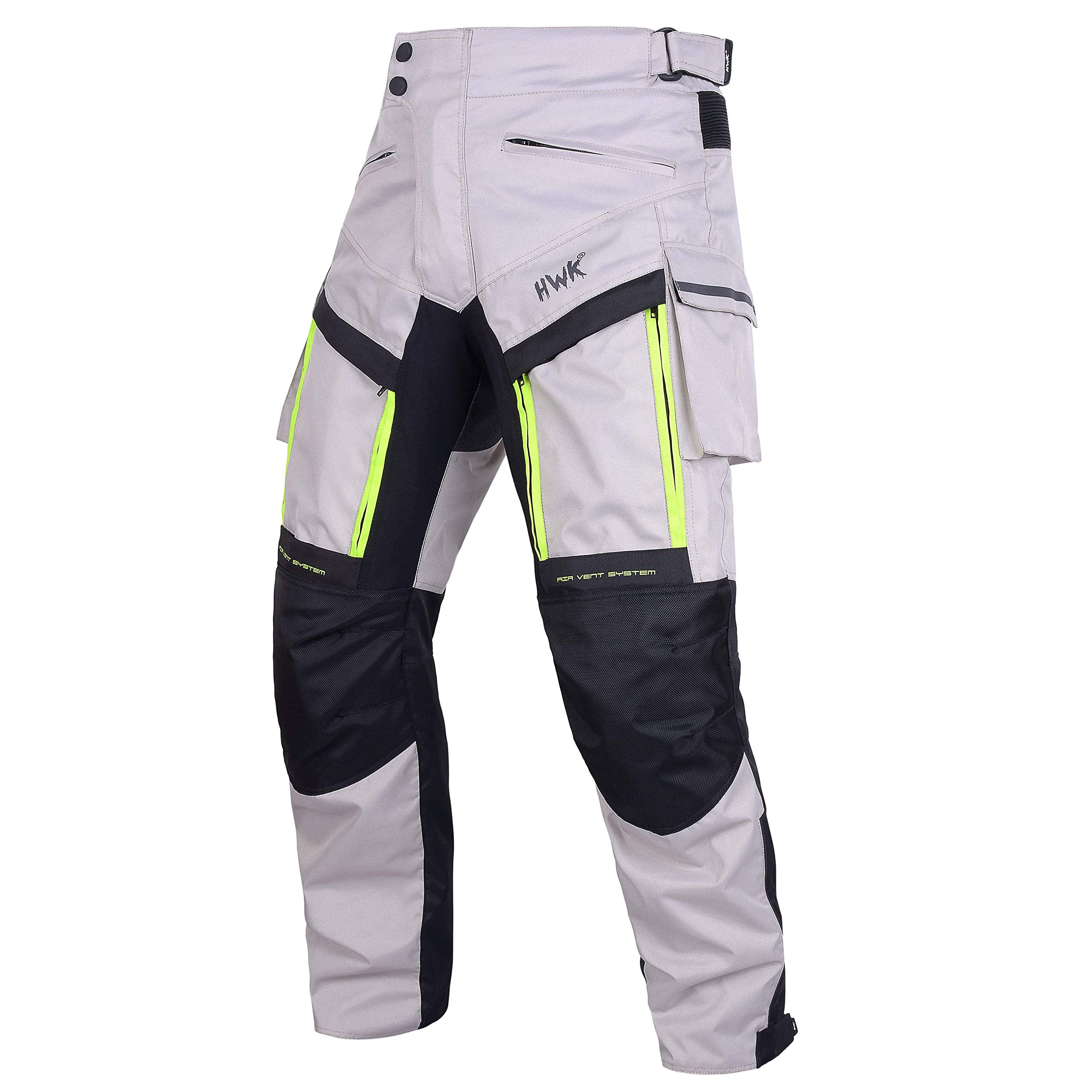 Hwk Motorcycle Pants Cargo Pants Work Pants For Men Dirt Bike Adventure Dualsport Racing Riding Rain Waterproof Pant Hi-Vis 4-Season Armored All-Purpose (Waist34''-36'' Inseam34'') Silver