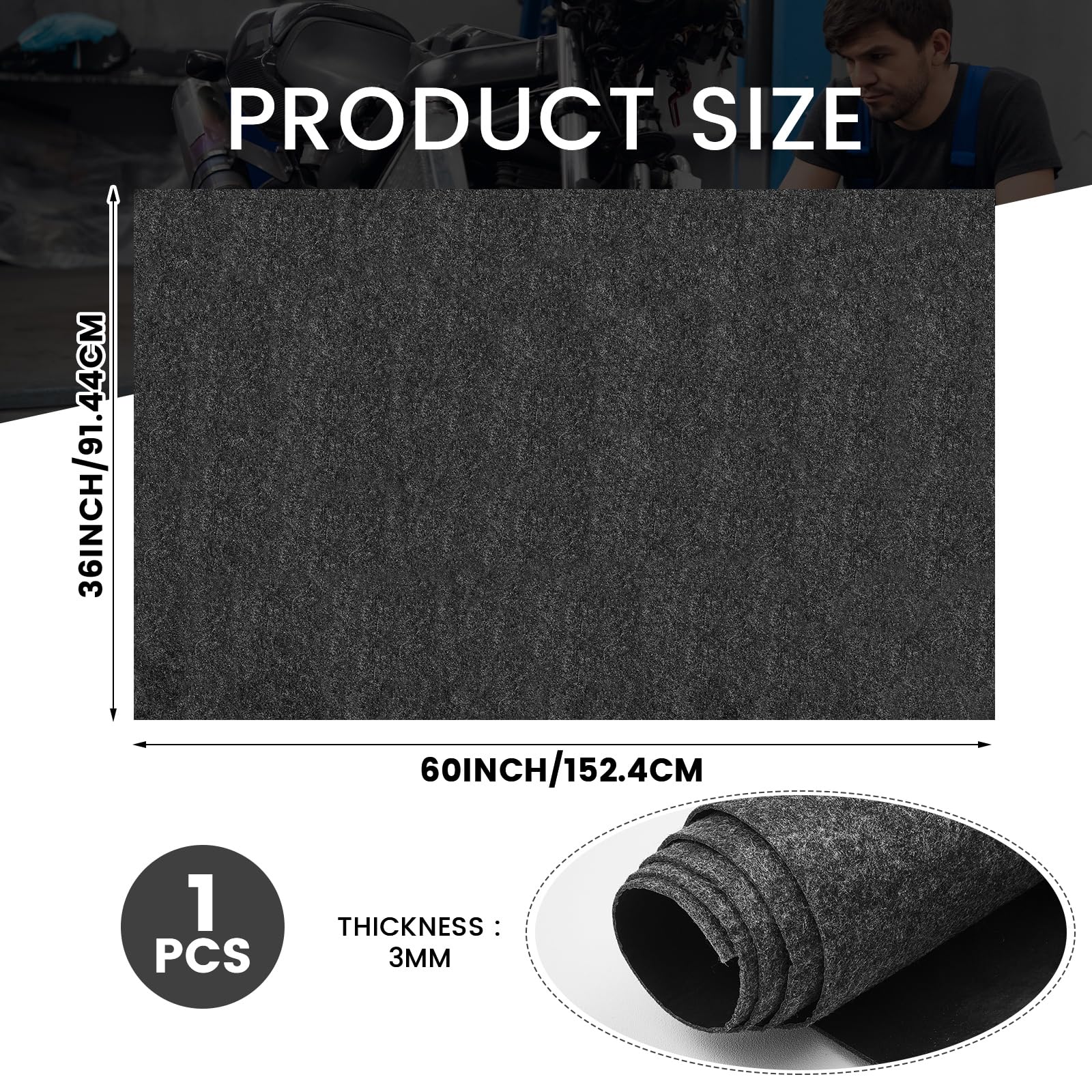 Datanly 1 Pcs 36 X 60 Inch Oil Spill Mat For Driveway Garage Under Car Leaks Absorbent Oil Pad, Black Rubber Mat Garage Floor Pr