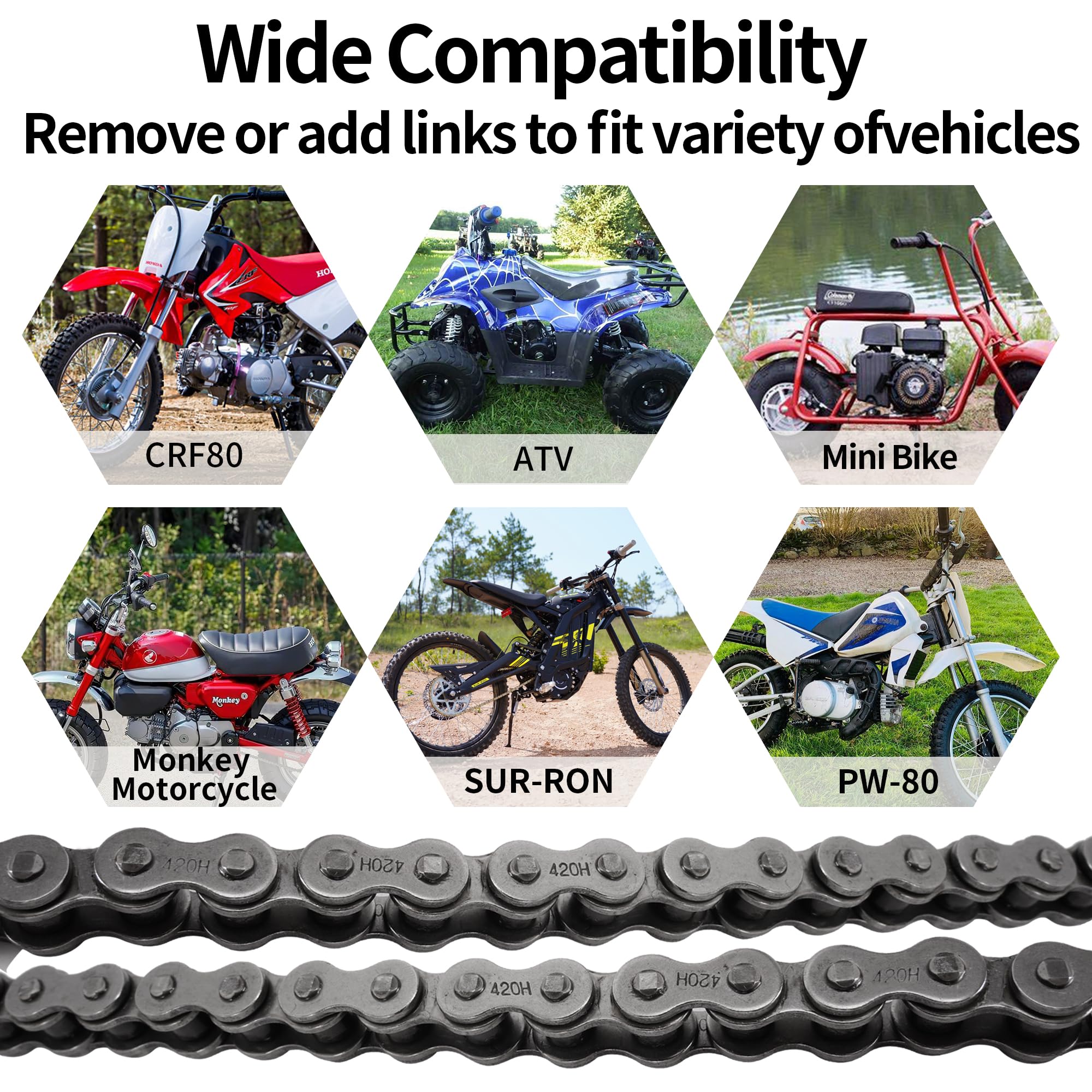 RUTU 420 Chain Master Link 132 Links 420 Drive Roller Chain for 50 70 90 110 125cc Dirt Pit Bike ATV Quad Go Kart Mini Bike Scoo