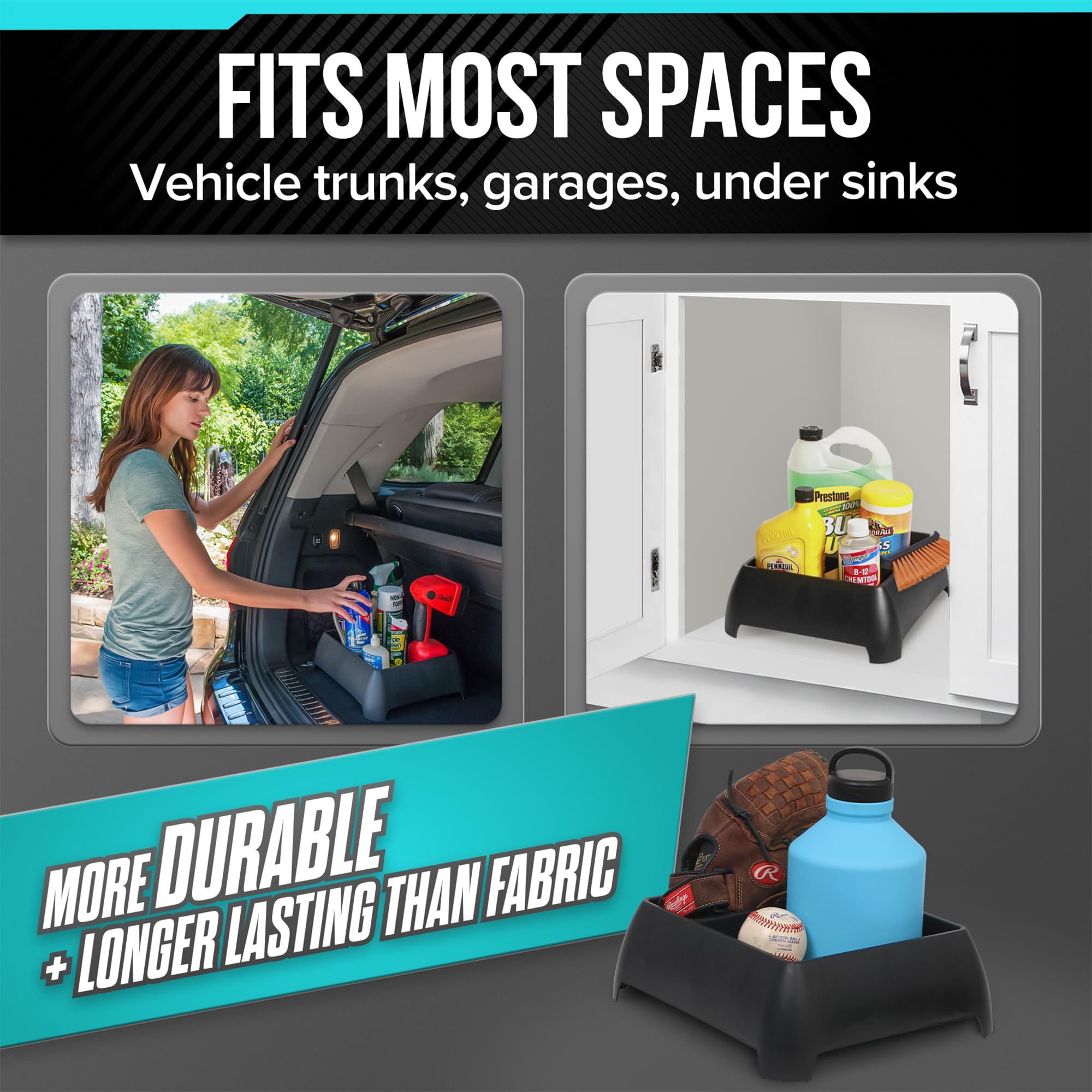 Moblorg Heavy Duty Storage Organizer - Recycled Plastic, 13.75"x12"x4.5", Black, Model 2180113-1 for Vehicle Trunk, Garage, Under Sink
