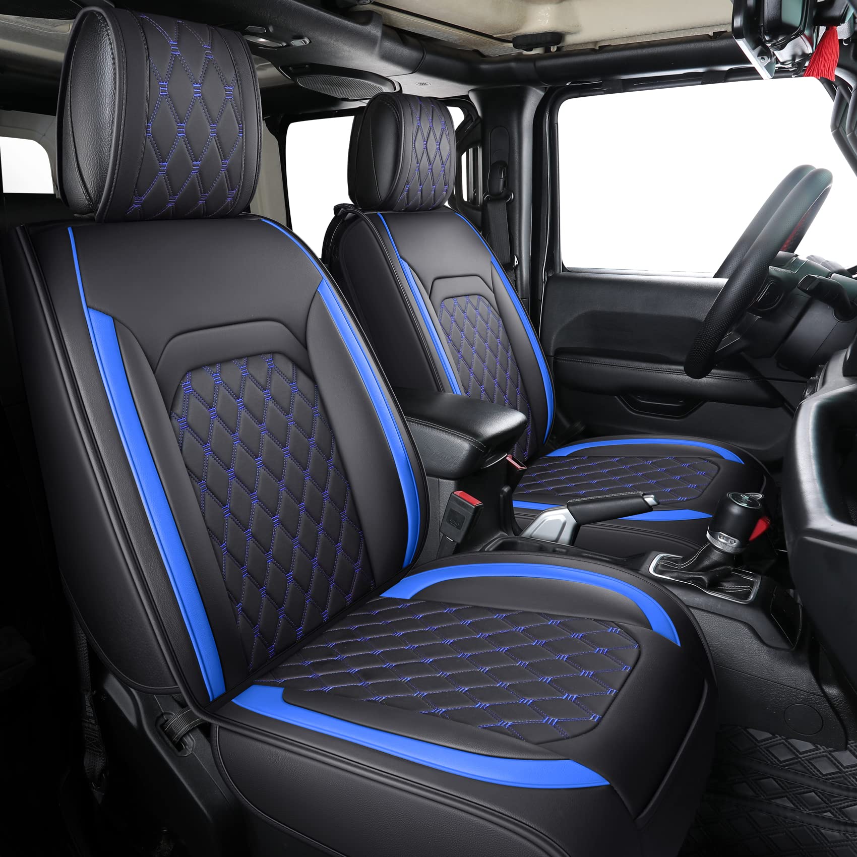 Aierxuan Jeep Wrangler Jk Jl 4-Door Seat Covers Full Set Custom Fit 2007-2024 Unlimited X Rubicon 392 Sahara Willys Sport High Altitude Truck Pickup Waterproof Leather(Full Set/Black-B)