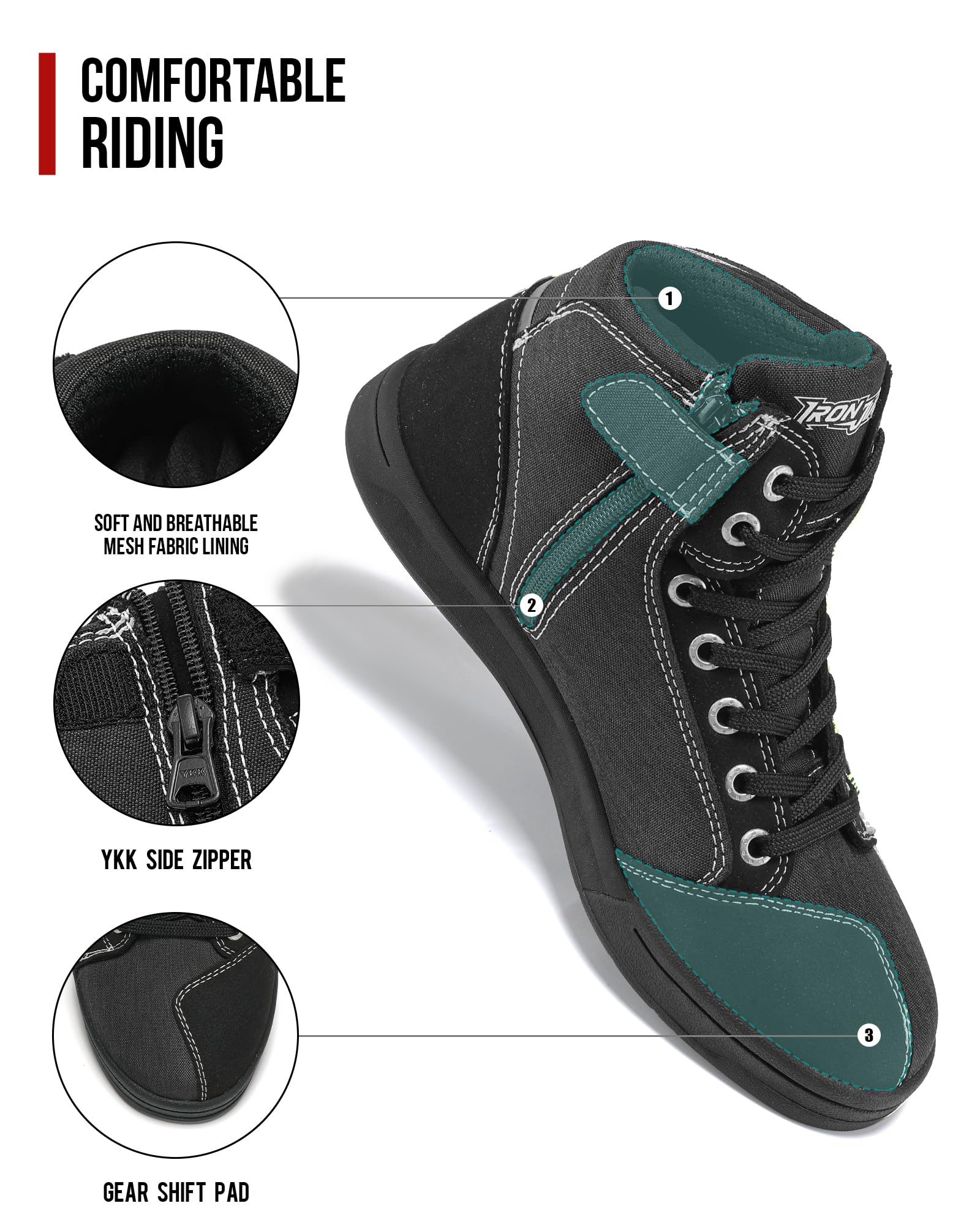 Iron Jia 'S Motorcycle Shoes Men Streetbike Casual Accessories Breathable Protective Gear Powersport Anti-Slip Footwear Black 10