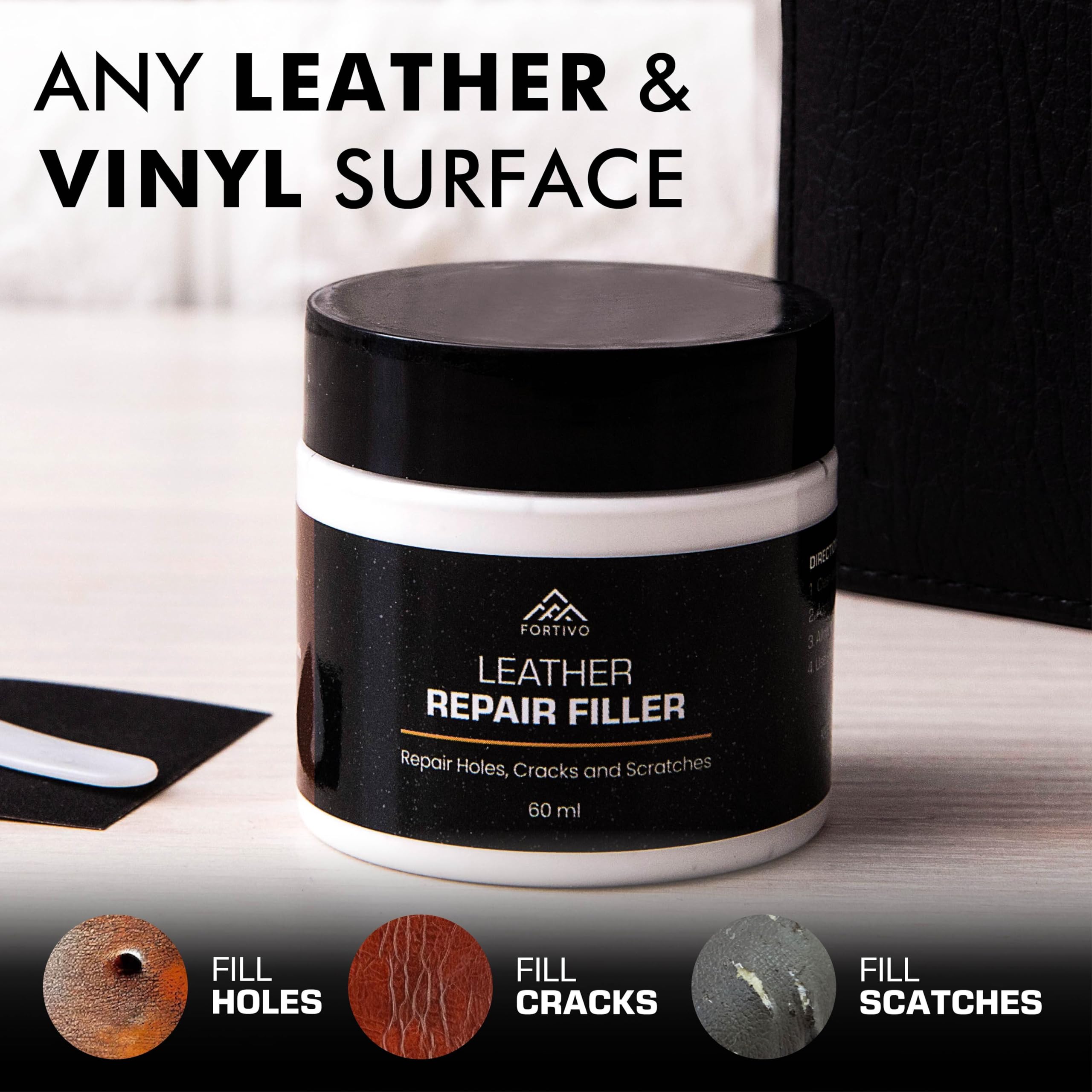 FORTIVO Paintable Leather Filler - Repair Gel for Tears and Scratches - 60 mL, White