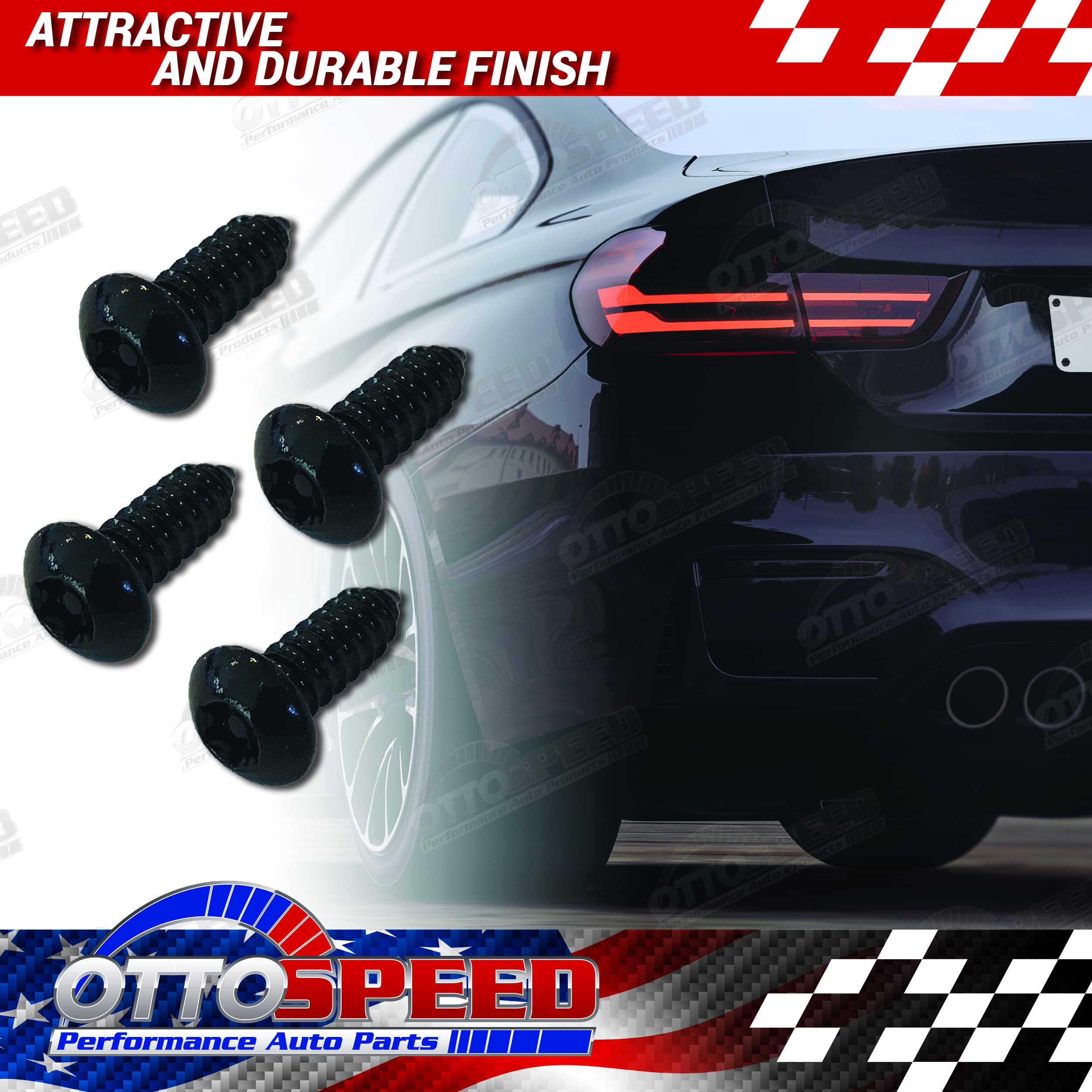 OttoSpeed Anti-Theft License Plate Screws - Rustproof Black Stainless Steel, Standard Size, Easy Installation Tools
