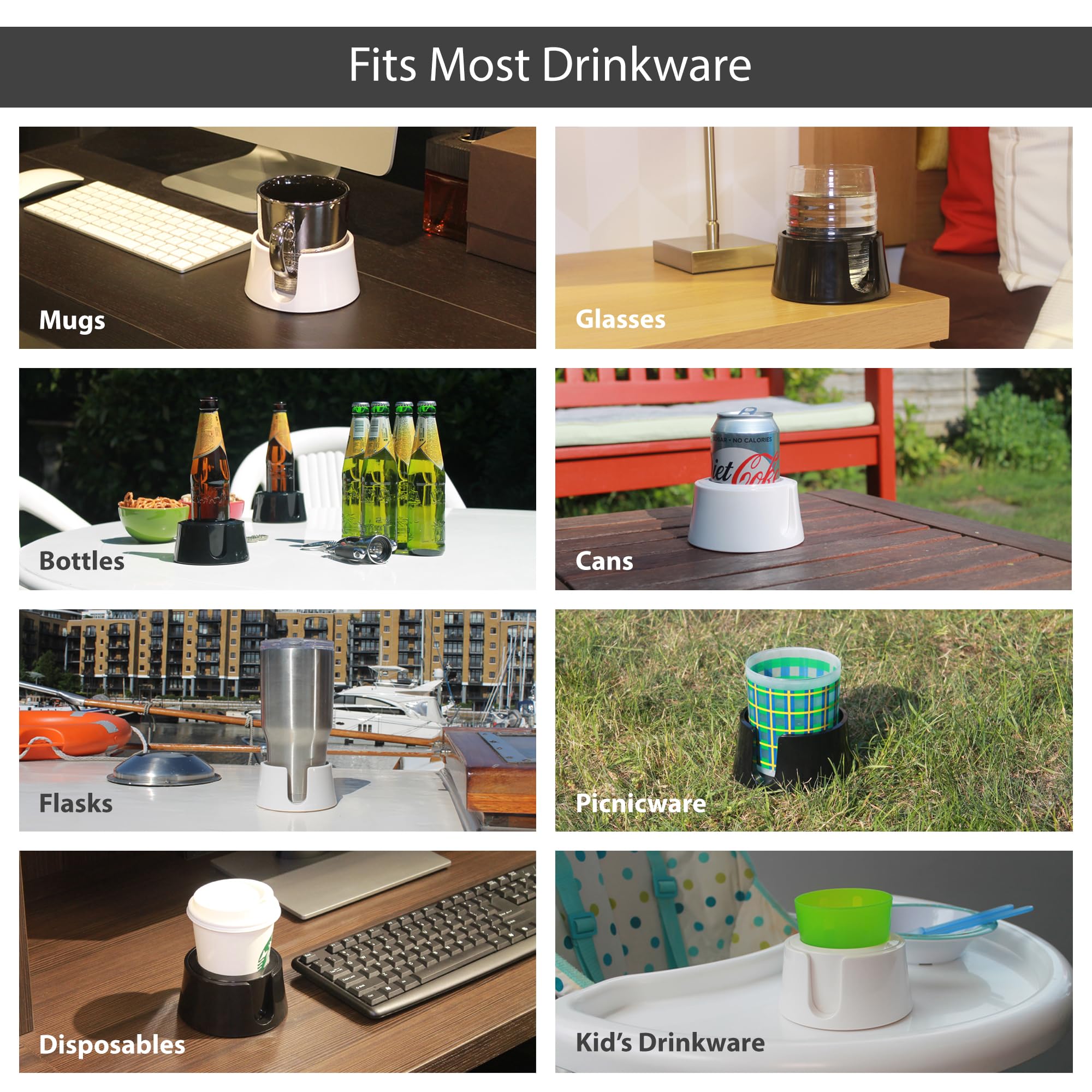 HIT PRODUCTS TableCoaster - Anti-Spill Cup Holder, Glacier White, Model TCWHTE, Tacky Base, Ideal for RVs and Boats