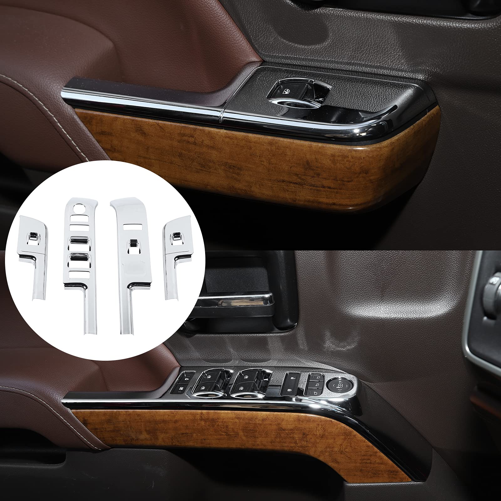 Rt-Tcz For Chevy Silverado Chrome Power Window Switch Panel Trim Cover For Chevrolet Silverado Gmc Sierra 2014 2015 2016 2017 Ch