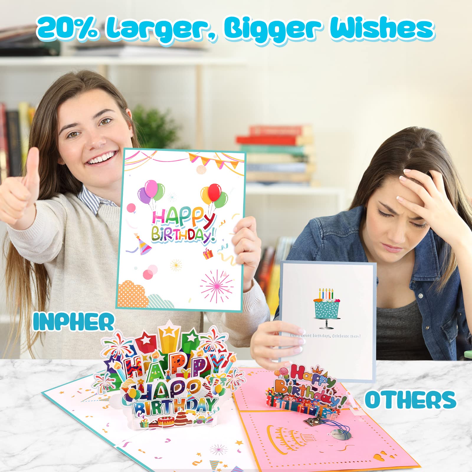 Inpher Large Birthday Card, 3D Pop Up Birthday Cards, Light And Music Happy Birthday Card, Musical Birthday Gift Greeting Card F
