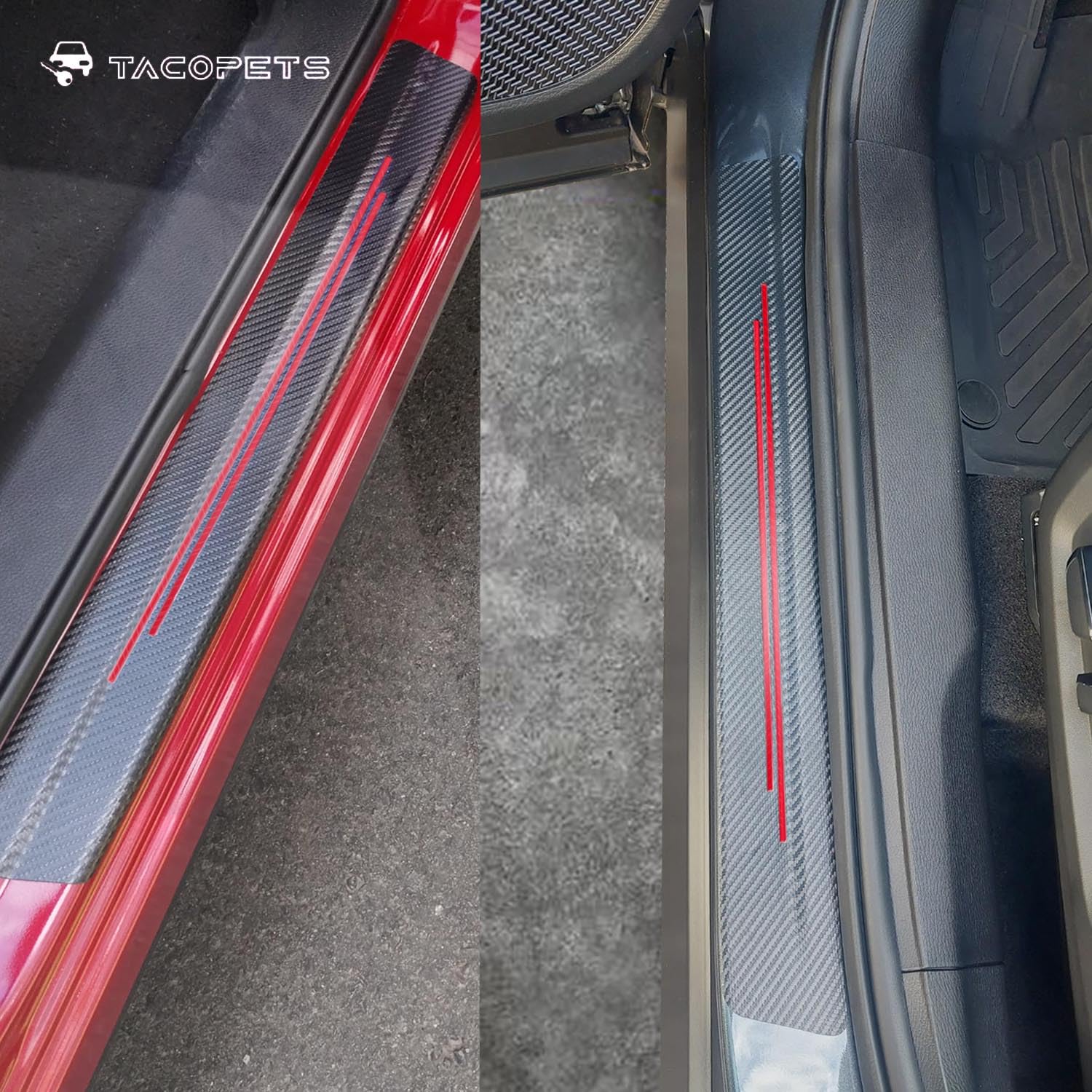 Tacopets Door Sill Protector, Door Sill Scratch Protection (For All Car Models) Door Sill Protector(4Pc Red)