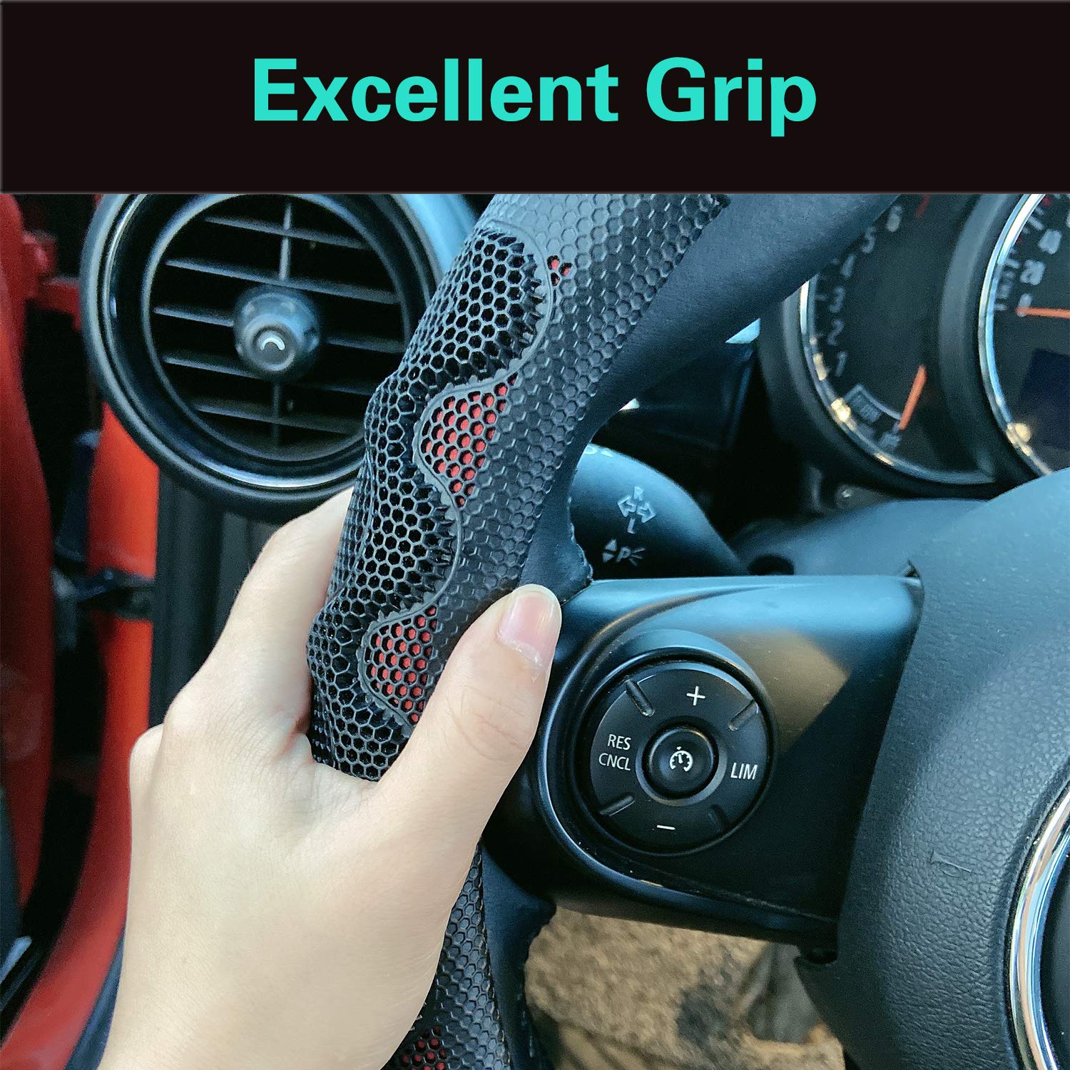 Pinctrot Steering Wheel Cover Great Grip With 3D Honeycomb Anti-Slip Design, Universal 14.5-15 Inch (Wine Red)