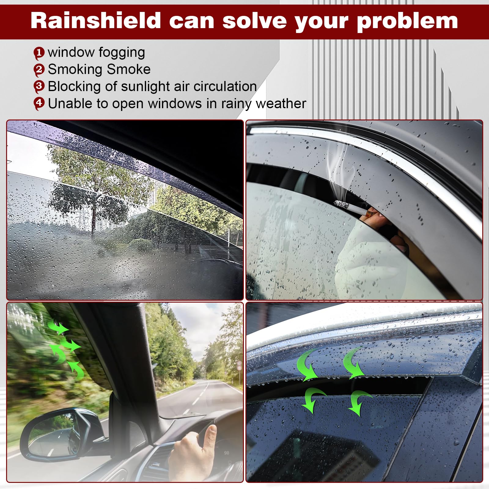 Zzdsnj Tape-On Window Visors 4-Piece For 2000-2006 Chevy Tahoe Sun Rain Guard Shield Shade Smoke 94304