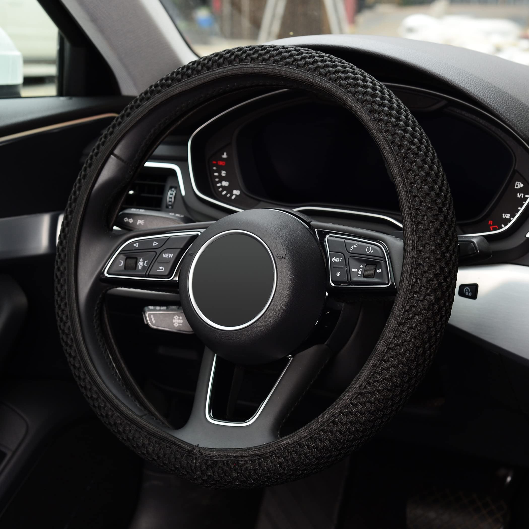 Kafeek Elastic Stretch Steering Wheel Cover,Warm In Winter And Cool In Summer, Universal 15 Inch, Microfiber Breathable Ice Silk