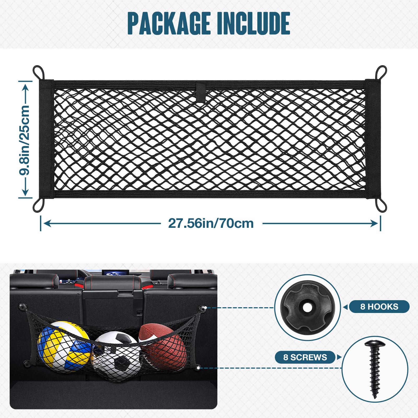 TOBWOLF 2PCS 25x75cm/9.8x29.5in Cargo Storage Net, Universal Elastic Stretchable Pocket Storage Mesh Net, Organizer RV Netting S