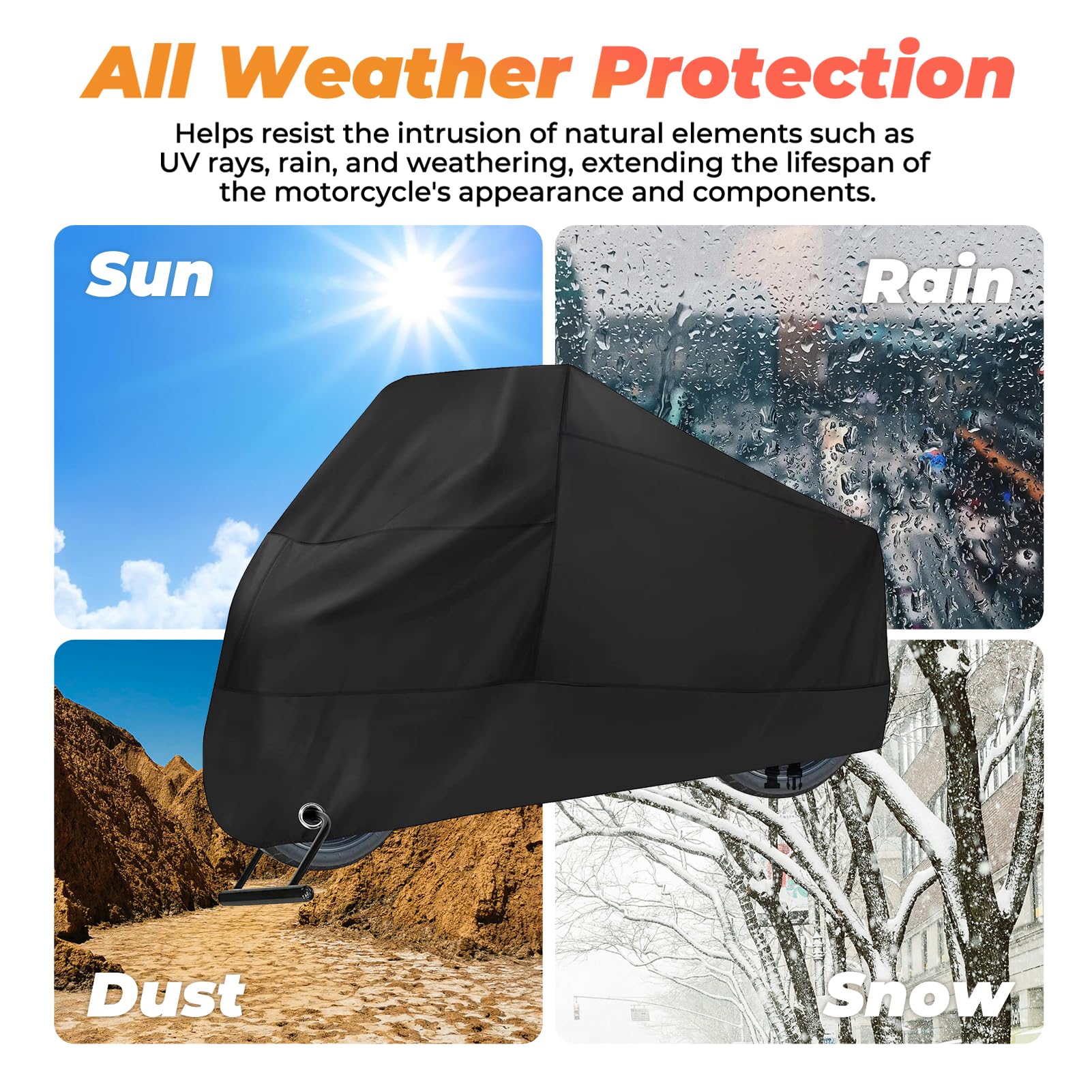 210D Heavy Duty Waterproof Motorcycle Cover, All Season Durable Sunproof Waterproof Scooter Cover with Windproof and Security Sy