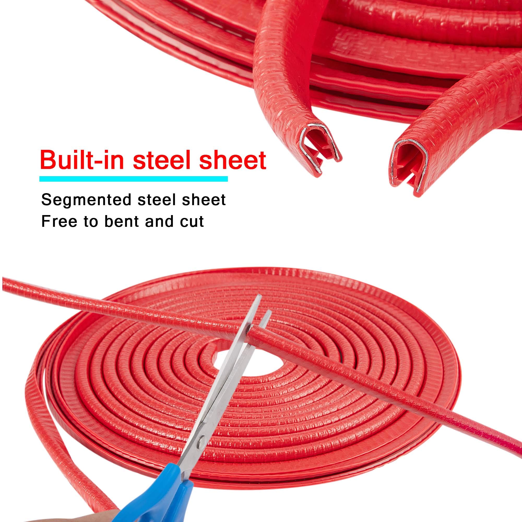 Tomall Car Door Protector Strip Red, Car Door Guards U Shape Rubber Seal Protector, Anti-Collision Anti-Scratch Waterproof Car Decorative Moulding Strips 5M(16Ft)
