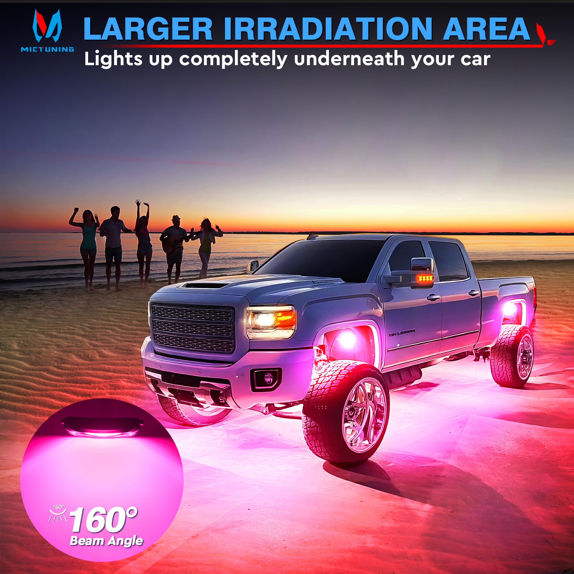 Mictuning C2 Curved Rgbw Led Rock Lights - 4 Pods Underglow Multicolor Neon Light With Wiring Switch Kit, Bluetooth Controller W