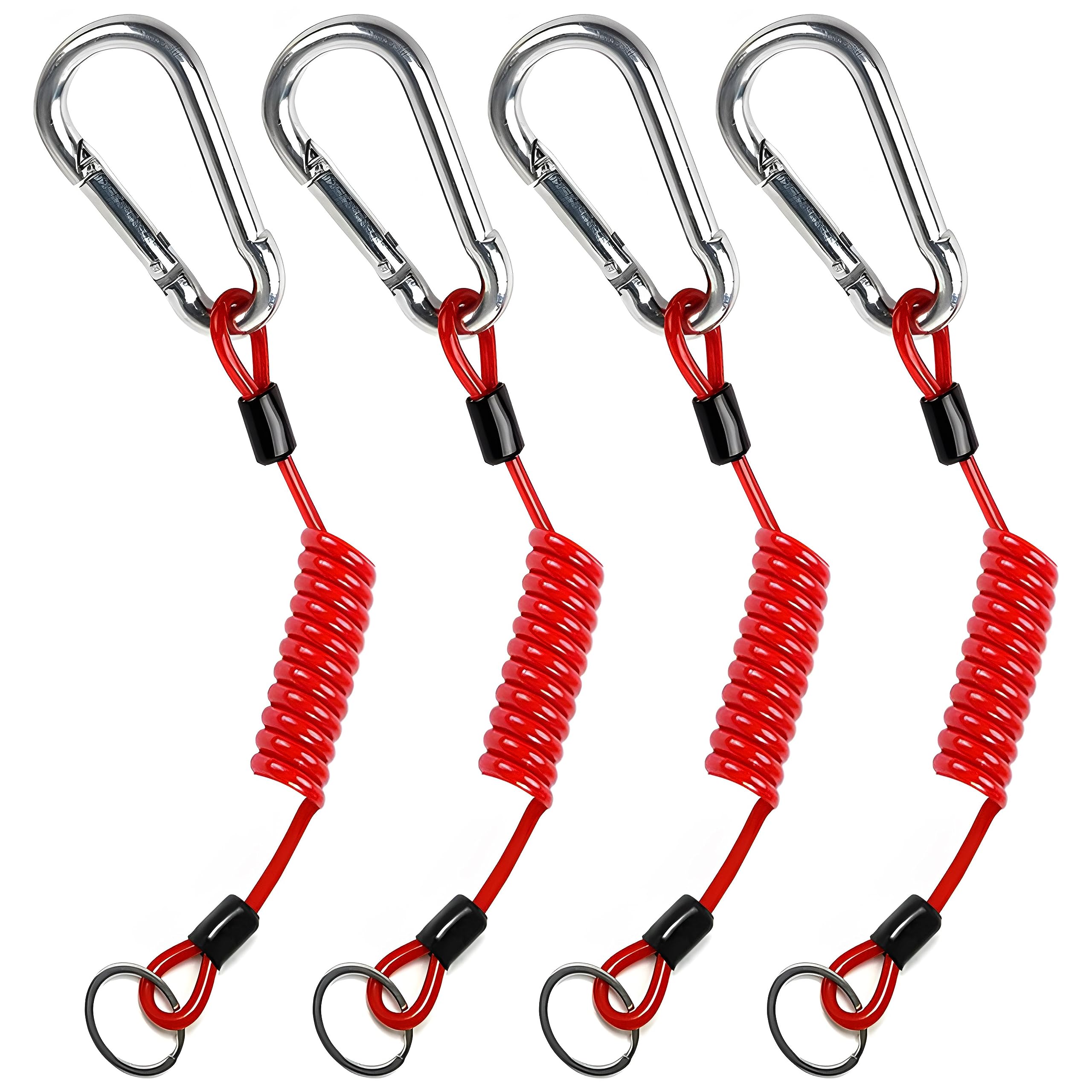 4Pcs Breakaway Trailer Cable, Trailer Brake Cable, Rv Stainless Steel Spring Towing Coiled Wire, Heavy Duty Steel Wire Extend To