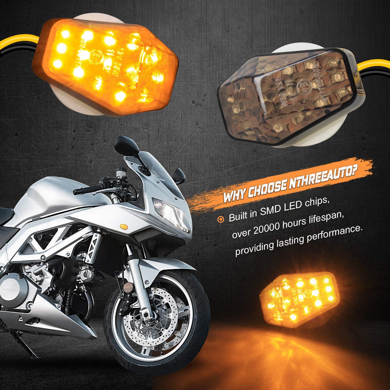 Nthreeauto 2Pcs Amber Flush Mount Led Turn Signal Lights Compatible With Suzuki Gsxr 600 750 1000, Sv 650/650 S 1000/1000 S, Ban