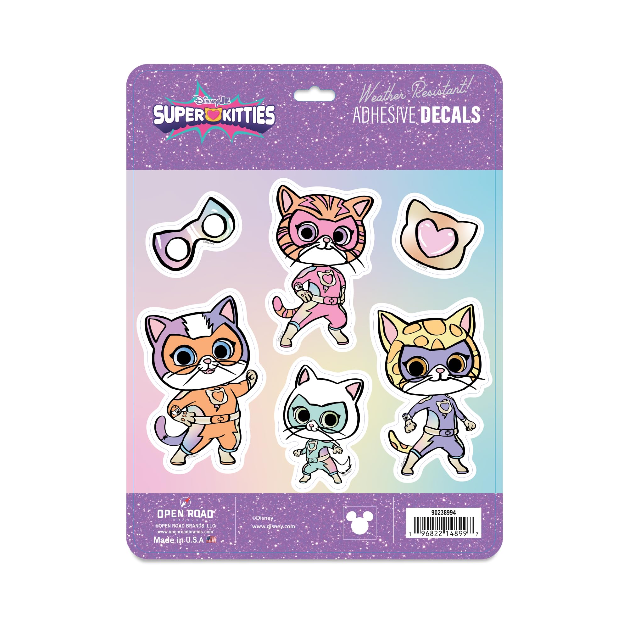 Disney Super Kitties Adhesive Vinyl Decals - Fun Set of Super Kitties Stickers for Car or Truck, 1 Pack (6 Count)