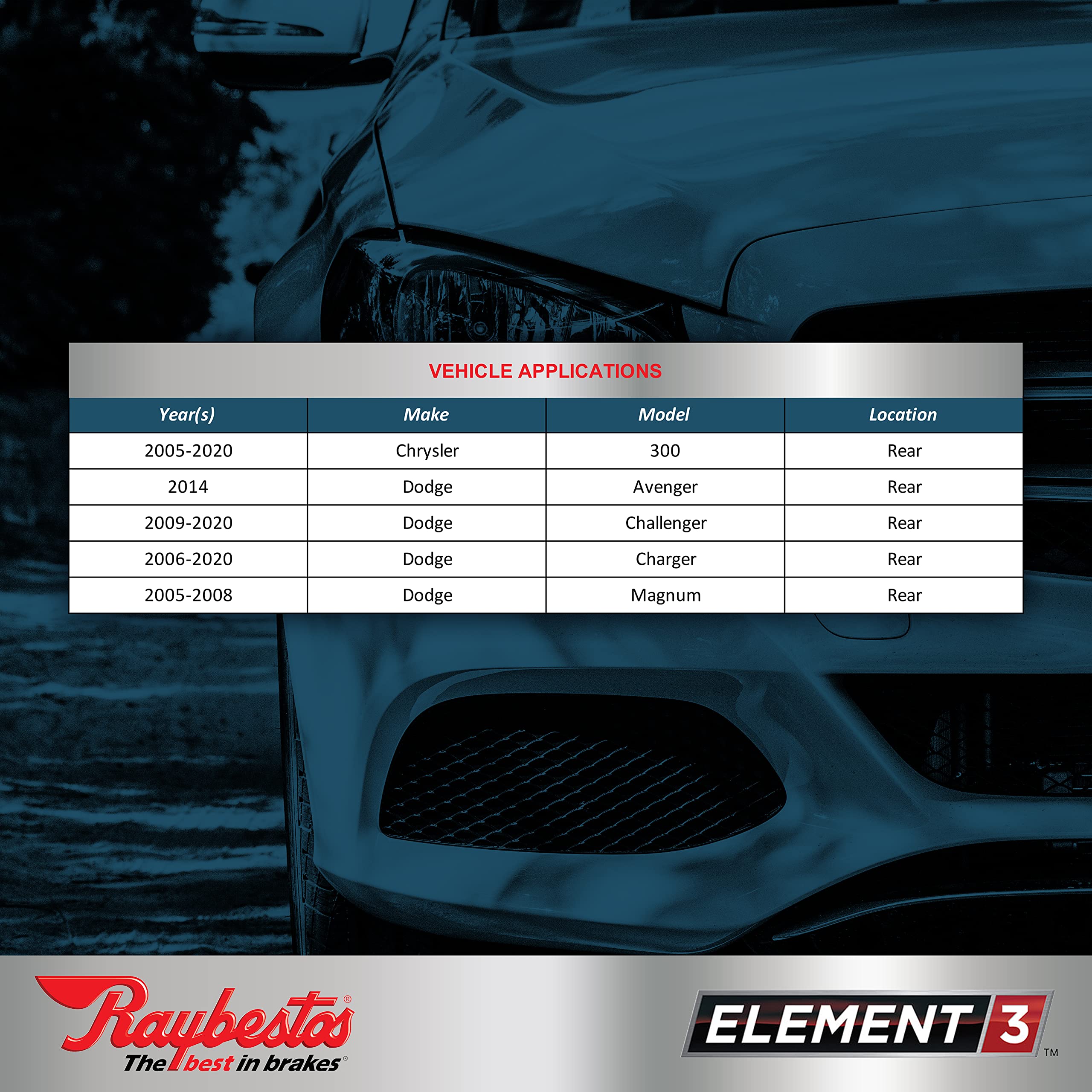 Raybestos Element3 Eht Replacement Rear Brake Pad Set For Select Dodge Avenger/Challenger/Charger/Magnum And Chrysler 300 Model