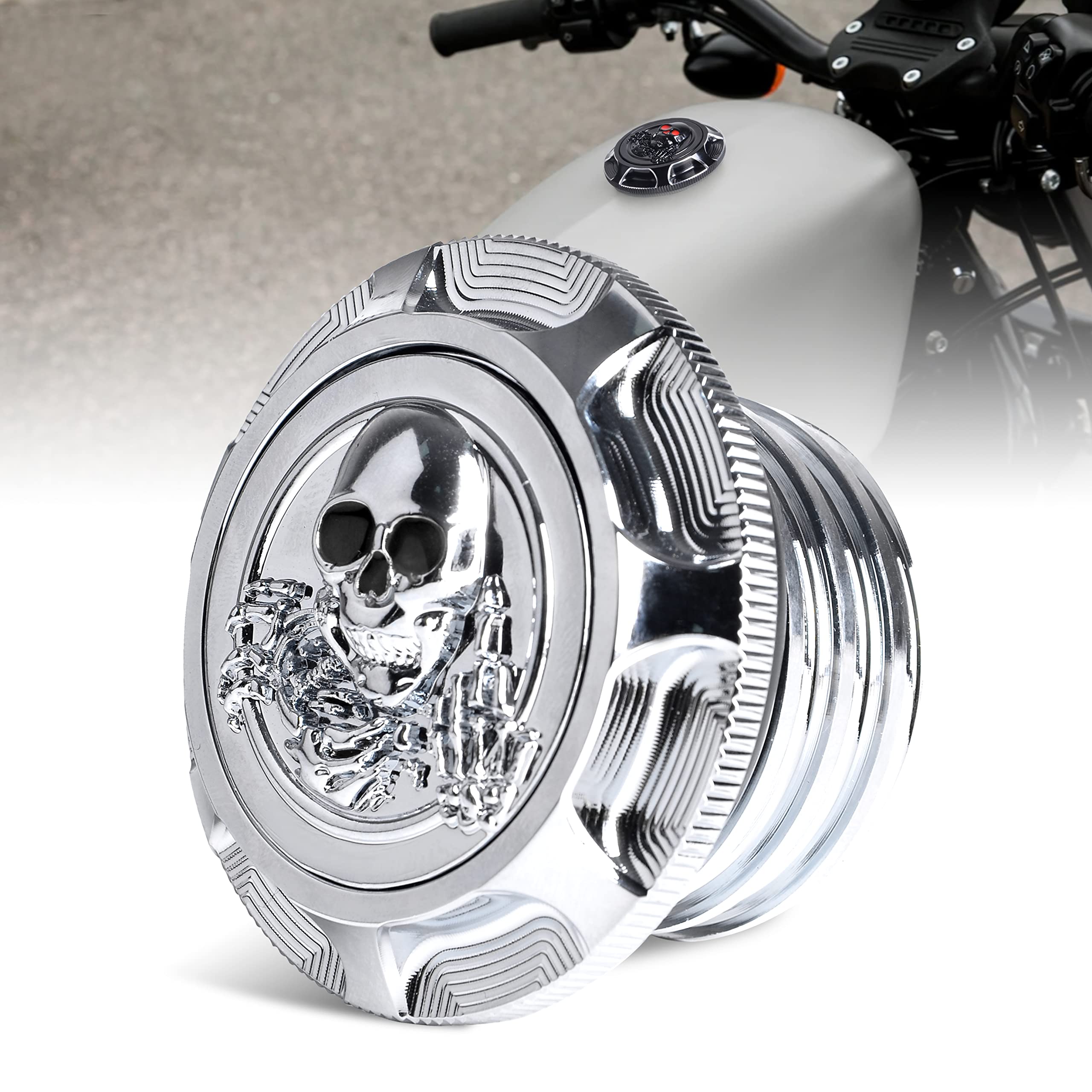 Sresk Sportster Gas Cap for Harley, 3D Skeleton CNC Aluminum Fuel Tank Cover Oil Cap For Sportster XL 1200 883 X48 Road King Sof