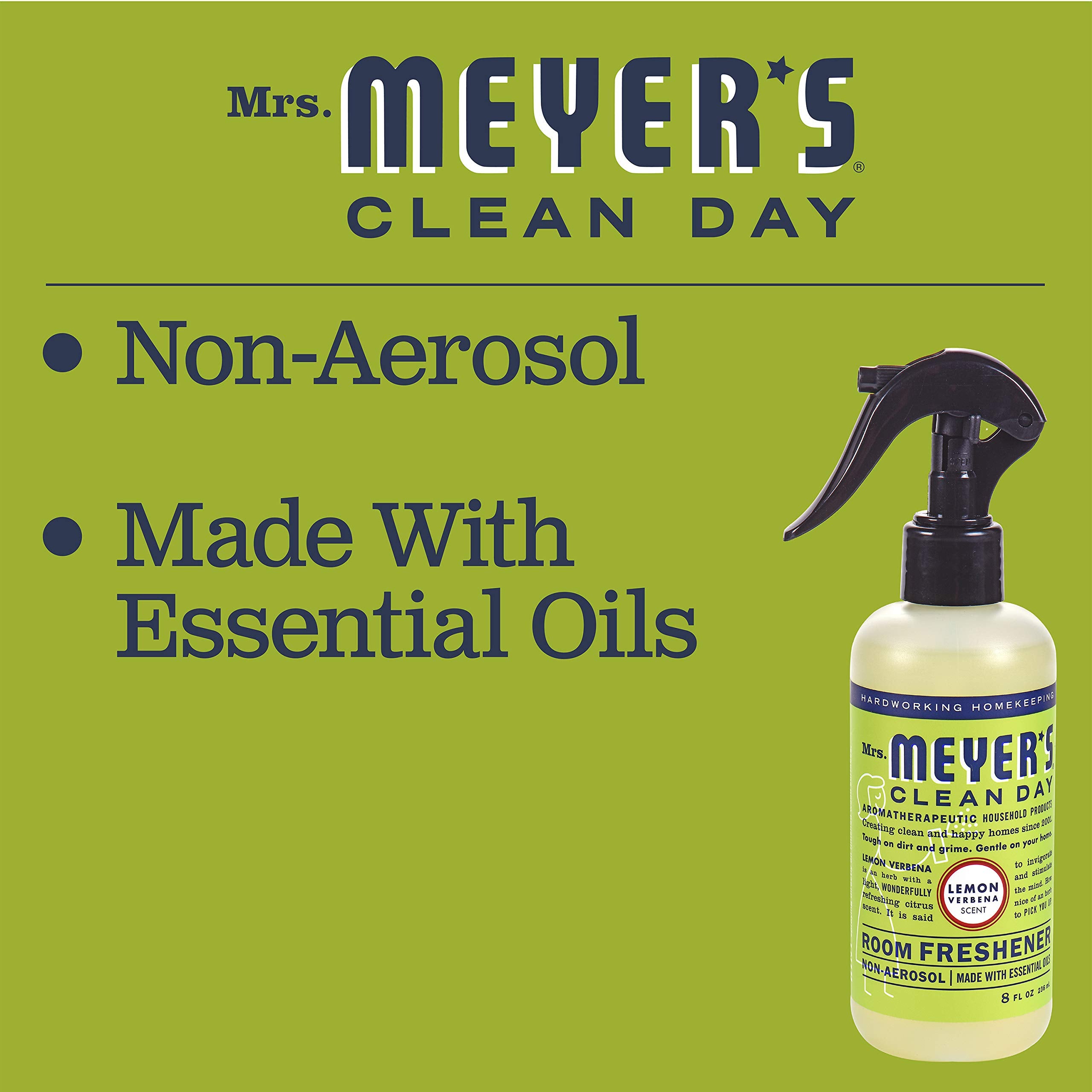Mrs. Meyer'S Clean Day Room And Air Freshener Spray, Non-Aerosol Spray Bottle Infused With Essential Oils, Lemon Verbena, 8 Fl.