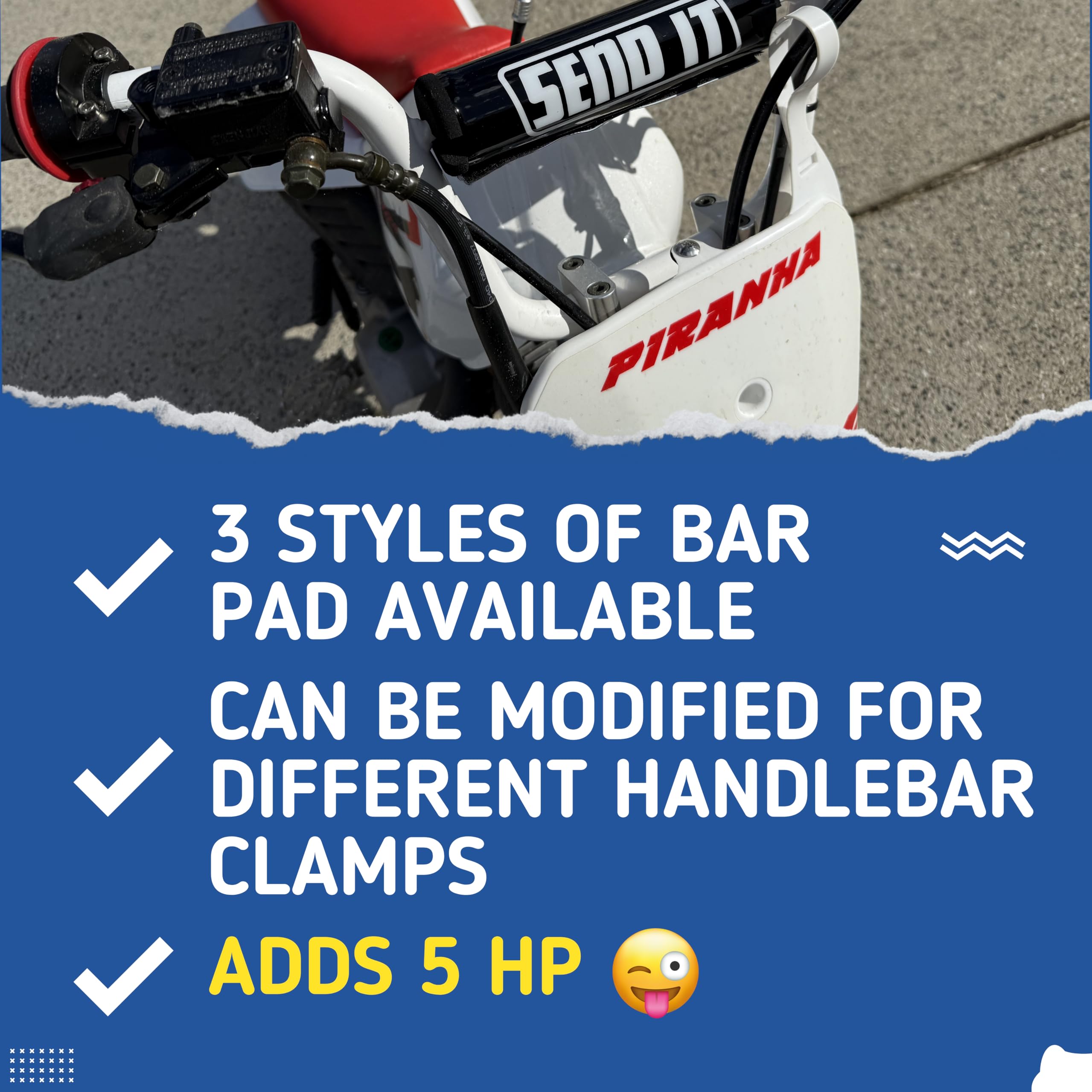 Dubbs Hardware SEND IT Bar Pad with FREE DONUTS Handlebar - Black, Pit Bike, Metal, Model BARPAD SEND IT 1