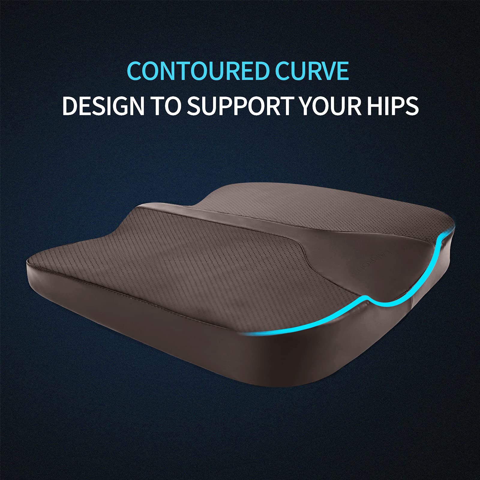 LARROUS Memory Foam Car Seat Cushion - Tailbone Pain Relief Pad, Large, Brown Faux Leather, Model mslbr1