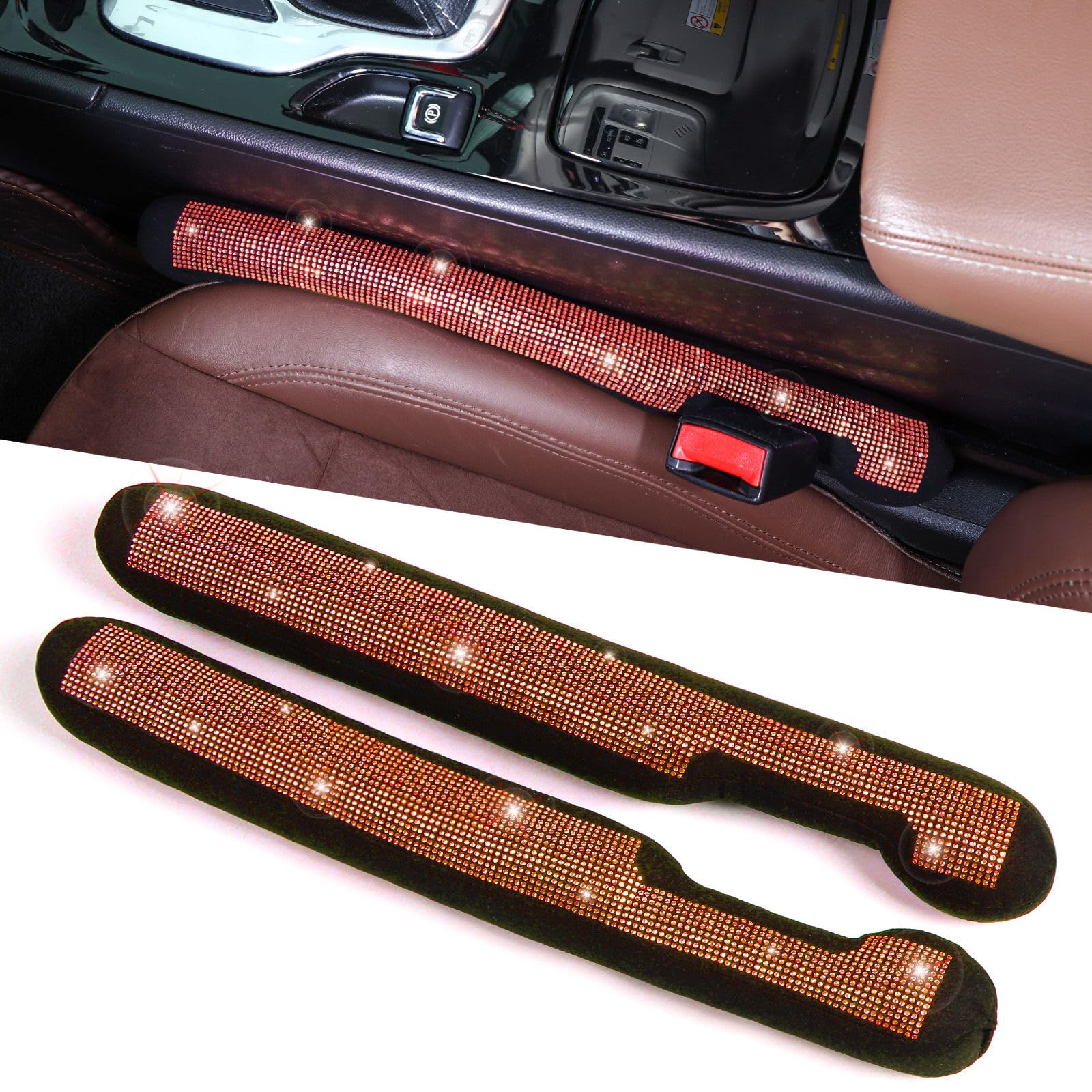 Tobequeen Orange Seat Gap Filler, Handmade Crystal Diamond Rhinestone Orange Bling Car Accessories For Women, Universal Fit For