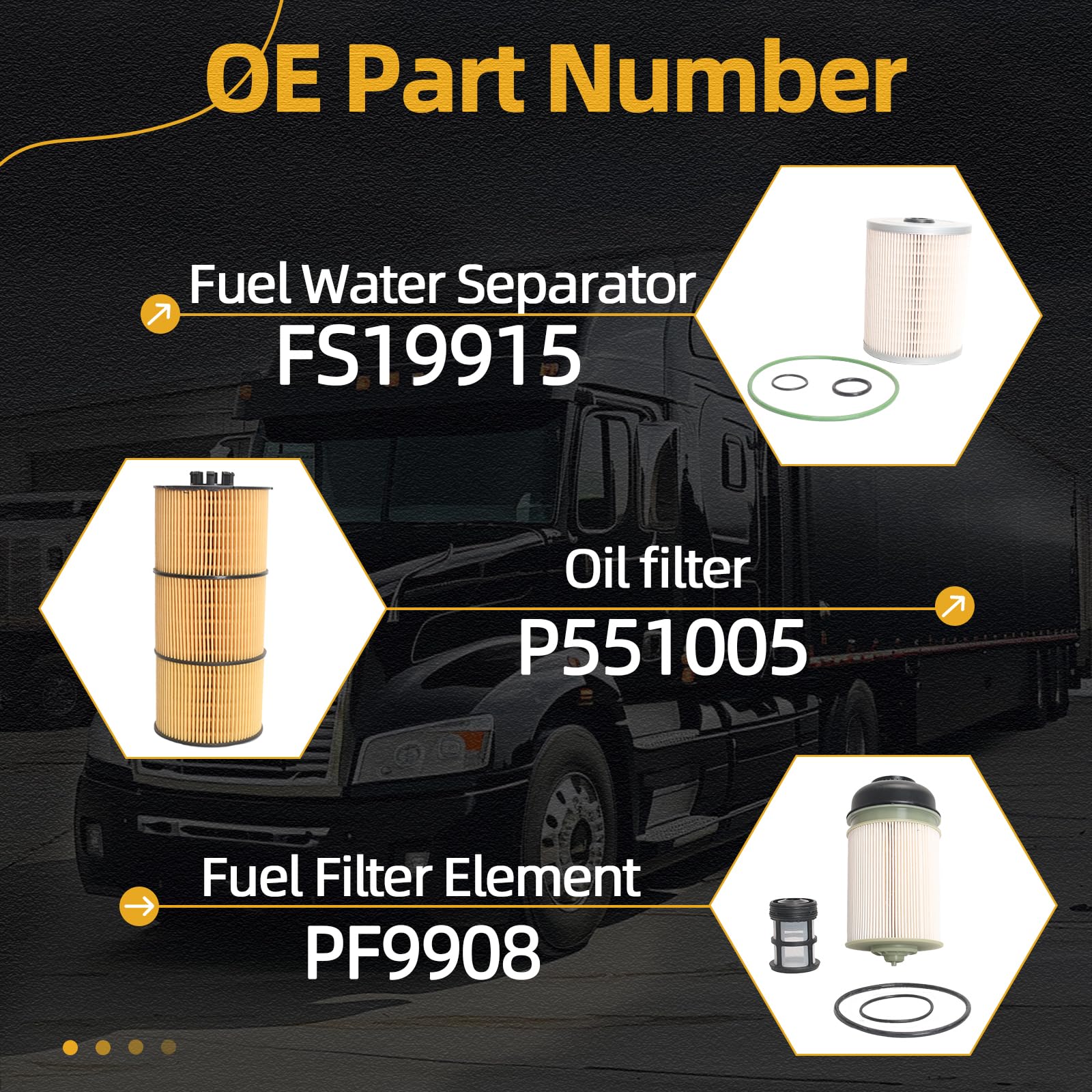 Filter Kit including Oil Filter, Air Filter, Fuel Water Separator(FWS) and Fuel Filter Element, Fits for Freightliner Cascadia D