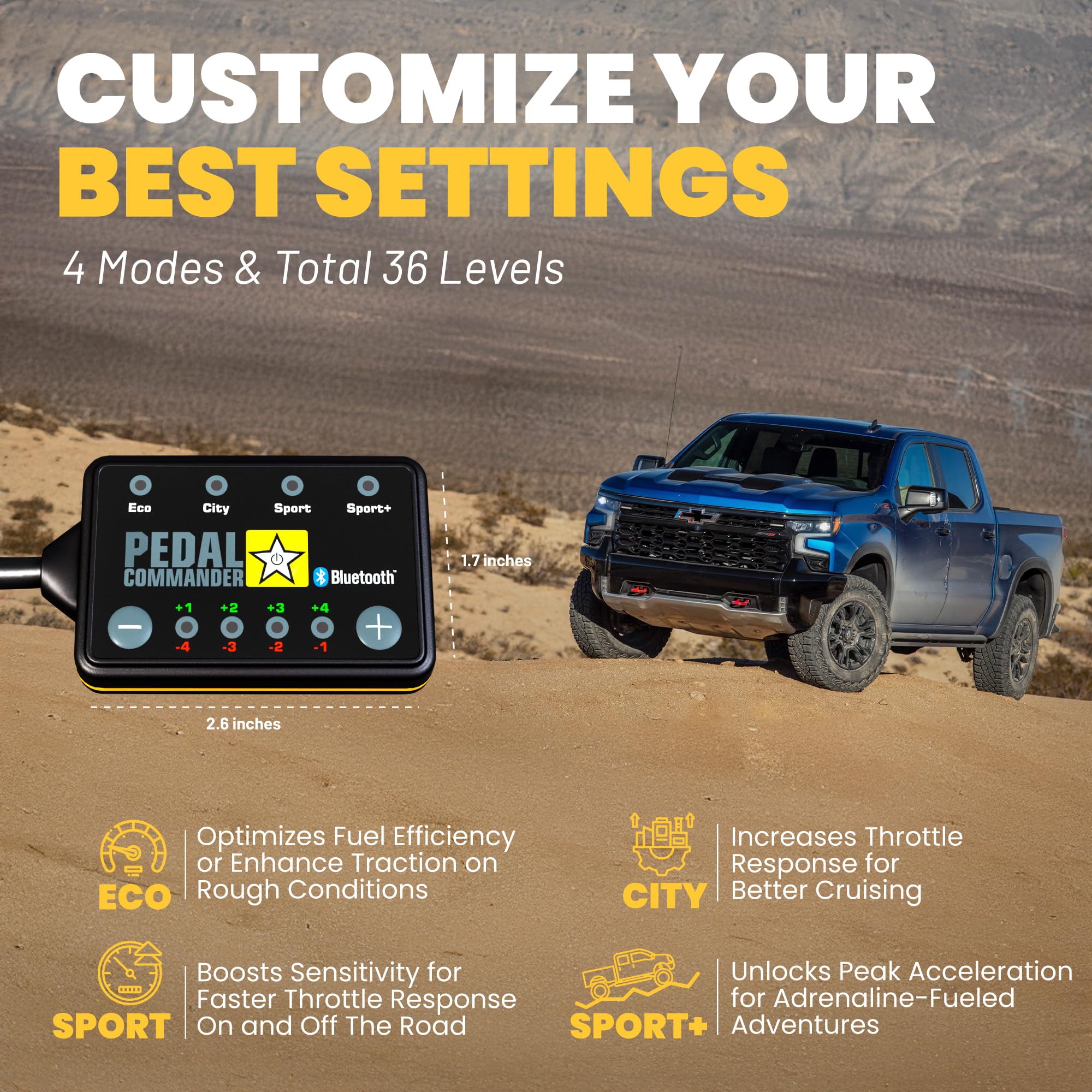 Pedal Commander For Chevrolet Silverado 2020-2025 Throttle Response Controller Fits: 4Th Gen, 2500, 3500, Lt, Ltz, Rst, Wt, High Country 2.7L 3.0L 4.3L 5.3L Ecotec3 Vortec Duramax V6 V8