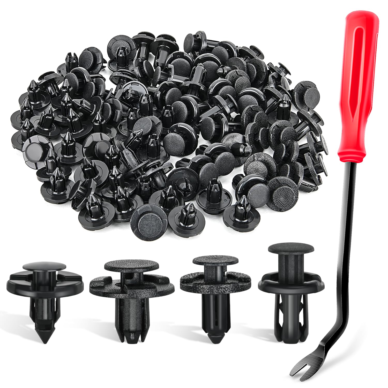 Gooacc 121Pcs Push Type Retainer Fender Liner Clips With Plastic Fastener Remover For Nissan/Infiniti Front Bumper Replace 01553