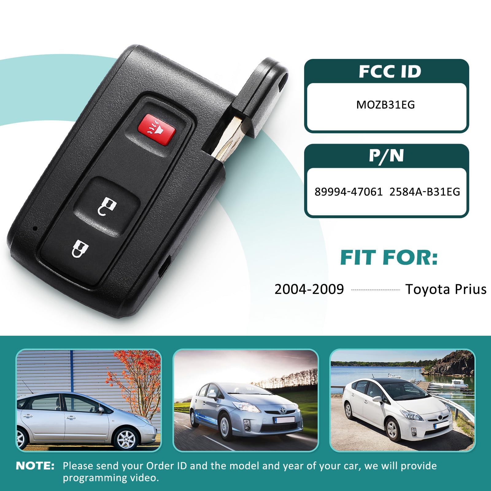 Helloauto Key Fob For Toyota Prius 2004 2005 2006 2007 2008 2009 Replacement Keyless Entry Remote Smart Key Fob For Silver Logo,