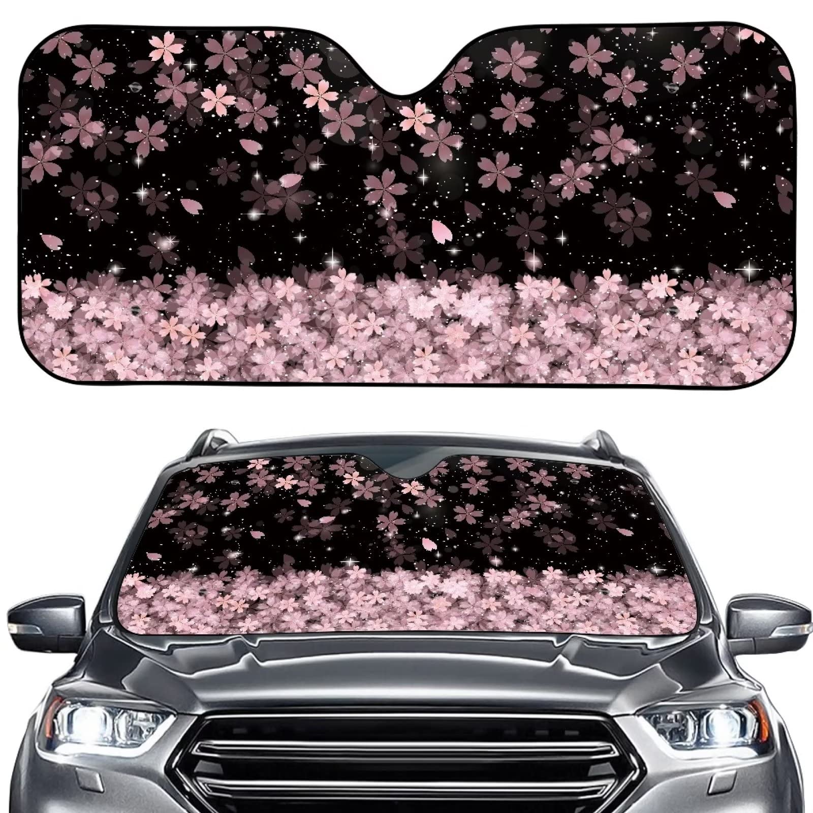 Talayituse Cherry Blossom Print Car Front Windshield Sun Shade with Suction Cups, Folding UV Ray Sun Visor Protector Sunshade Ke