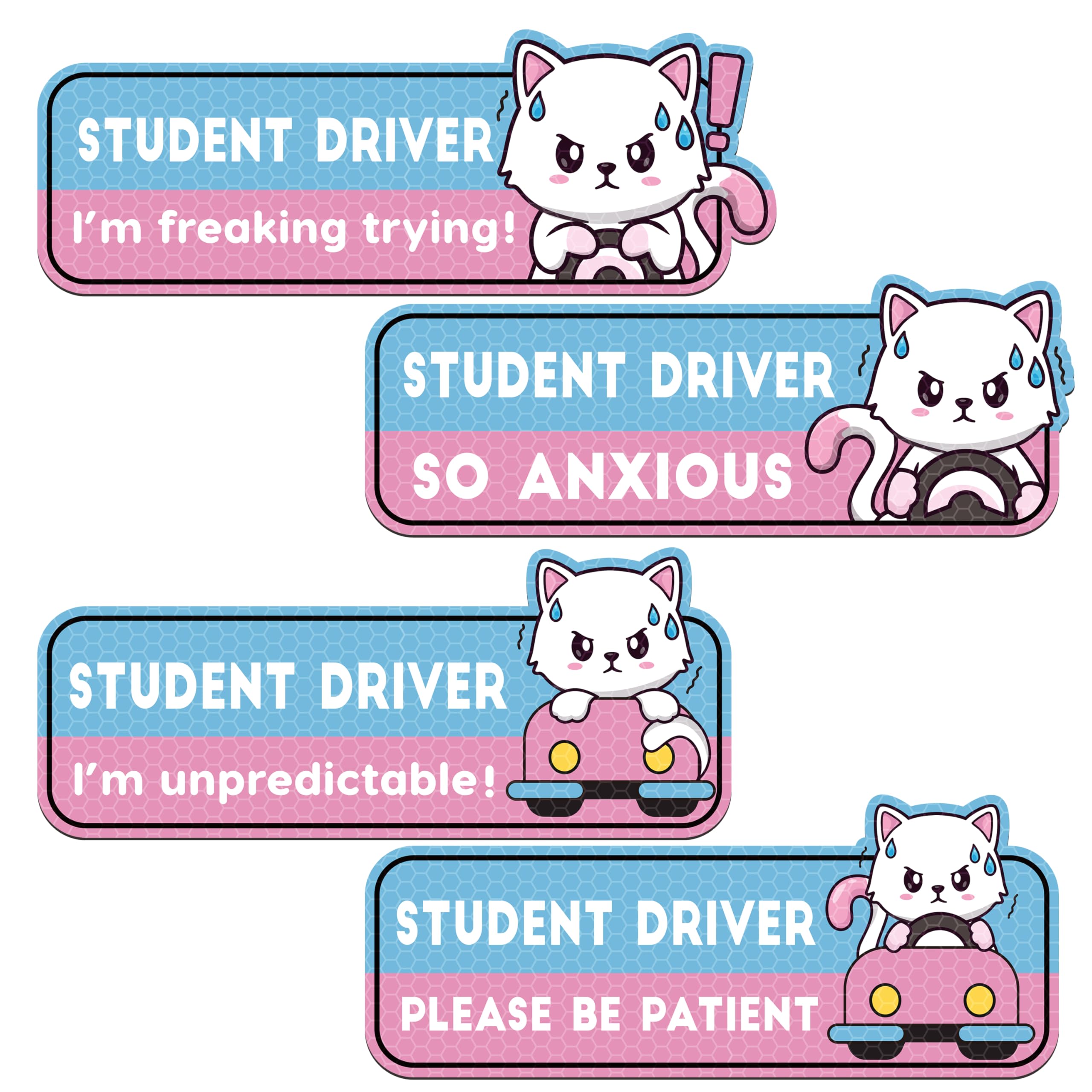 CNhoqc New Driver Car Magnet - 4 Pcs Cute Nervous Cat New Driver Car Rectangle Reflective Reusable Movable Funny Magnet Sticker 