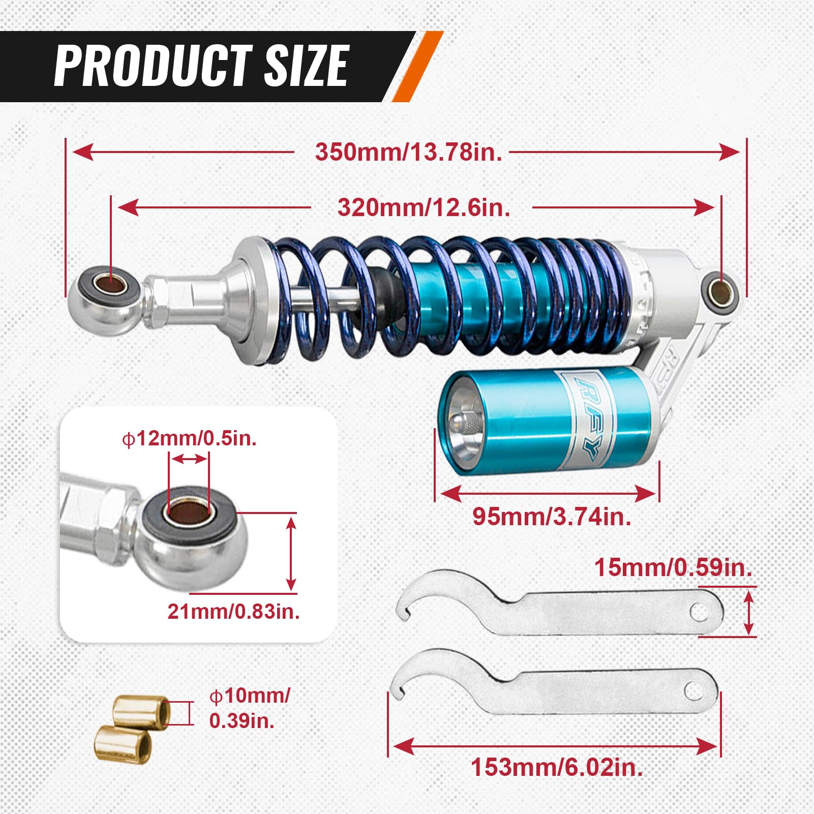 Newsmarts 2pcs Adjustable 12.5'' 320mm Motorcycle Air Shock Absorbers Universal Fit for HONDA for Suzuki for Yamaha for Kawasaki