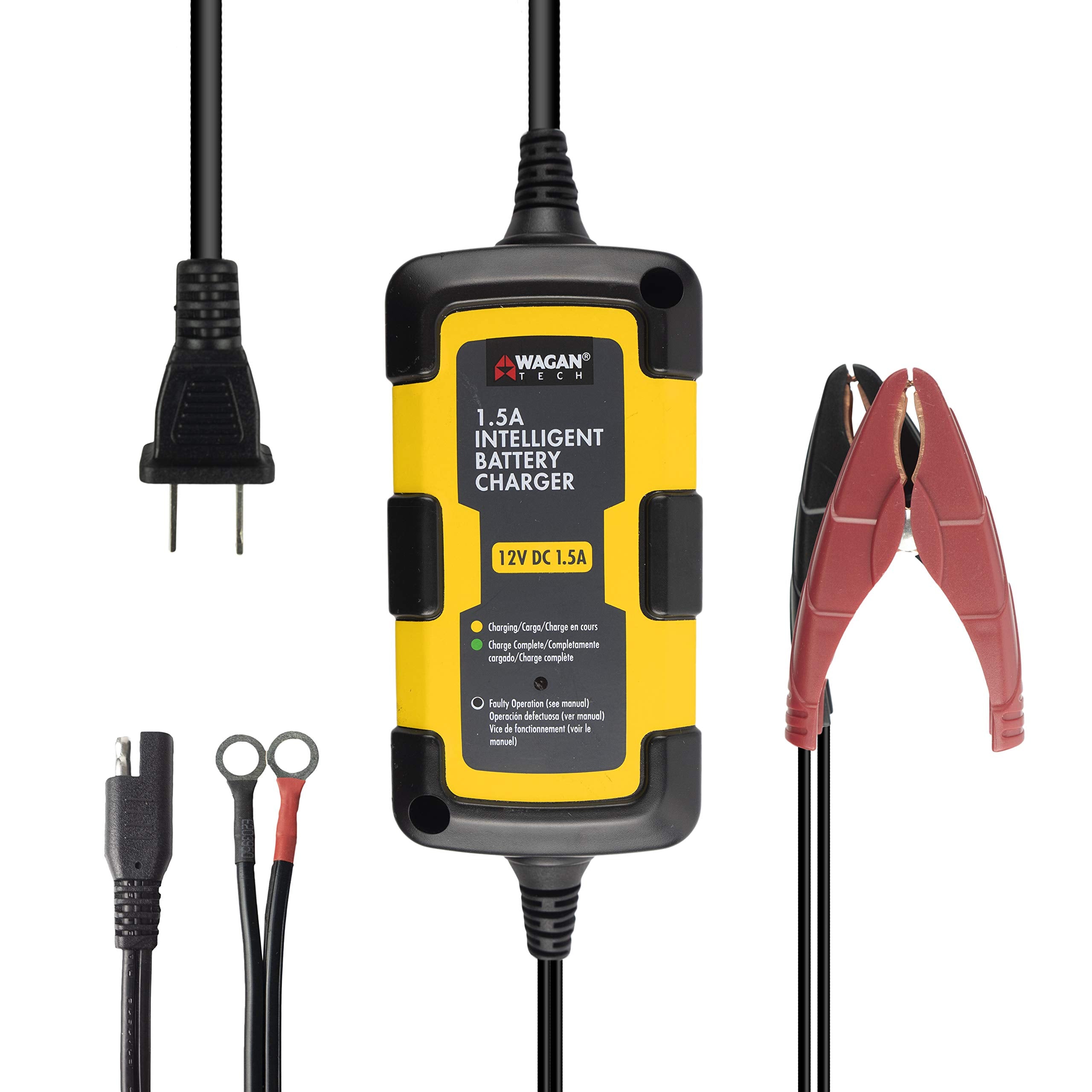 Wagan EL7402 12V 1.5A Intelligent Battery Charger, Battery Maintainer, Fully-Automatic Smart Charger