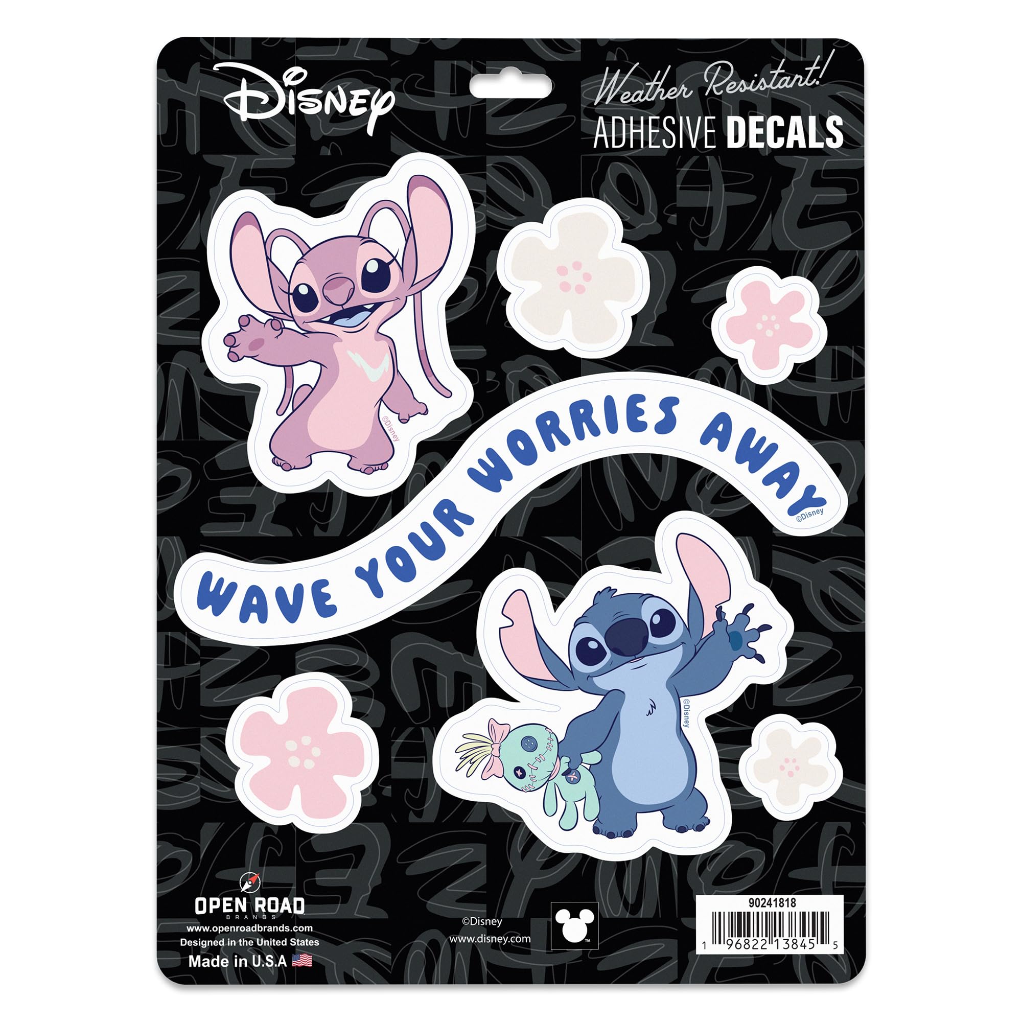 Disney Lilo and Stitch Wave Your Worries Away Adhesive Vinyl Decals - Fun Stitch Stickers for Car, 1 Pack (7 Count)