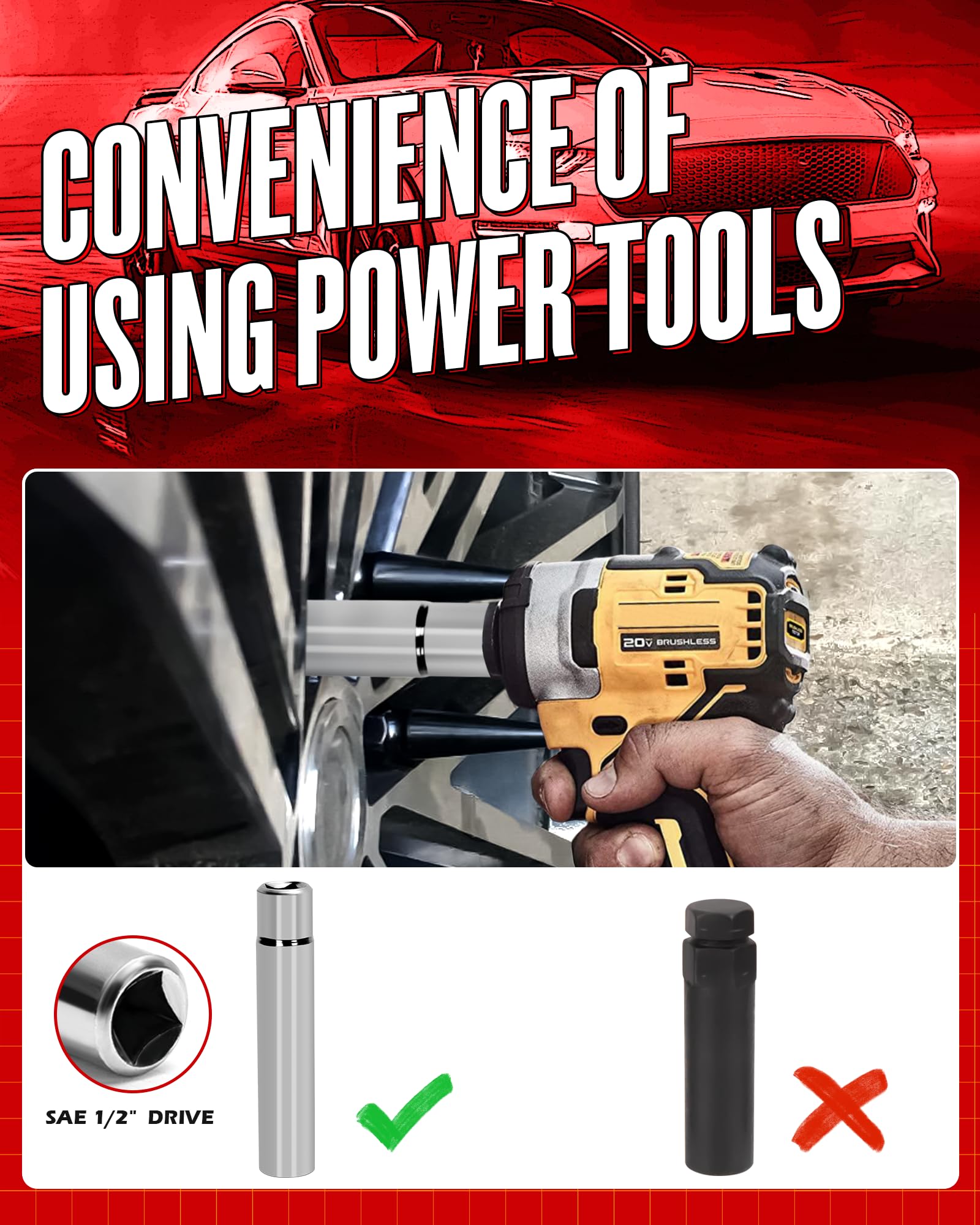SUCOSO Spike Lug Nuts Socket Key, 19mm Alloy Steel Tool, Compatible with Various Sizes, Silver, Model SLNSC01
