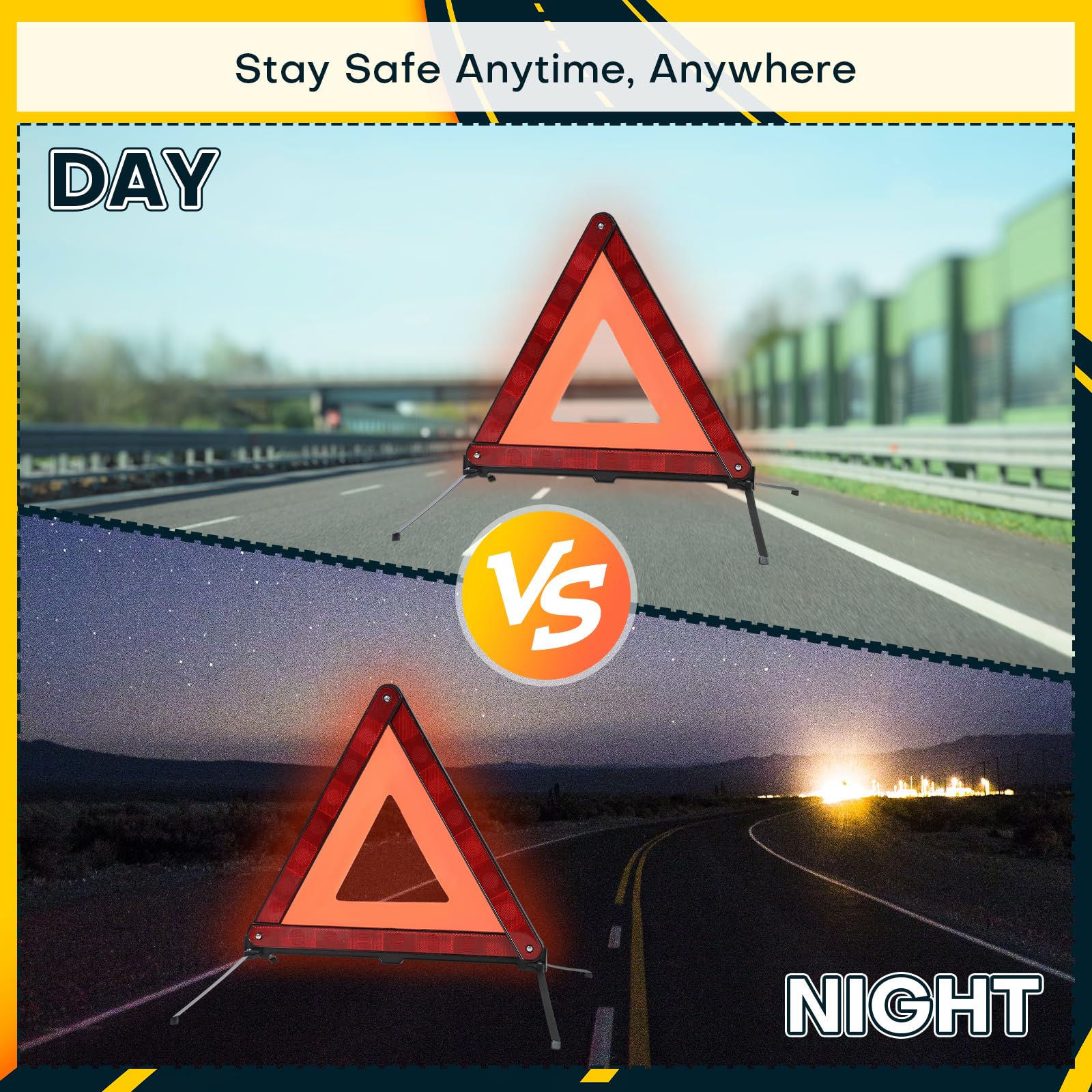Acymner Reflective Safety Triangle Kit | Emergency Warning Triangles with Storage Case Roadside Reflective Early Warning Sign fo