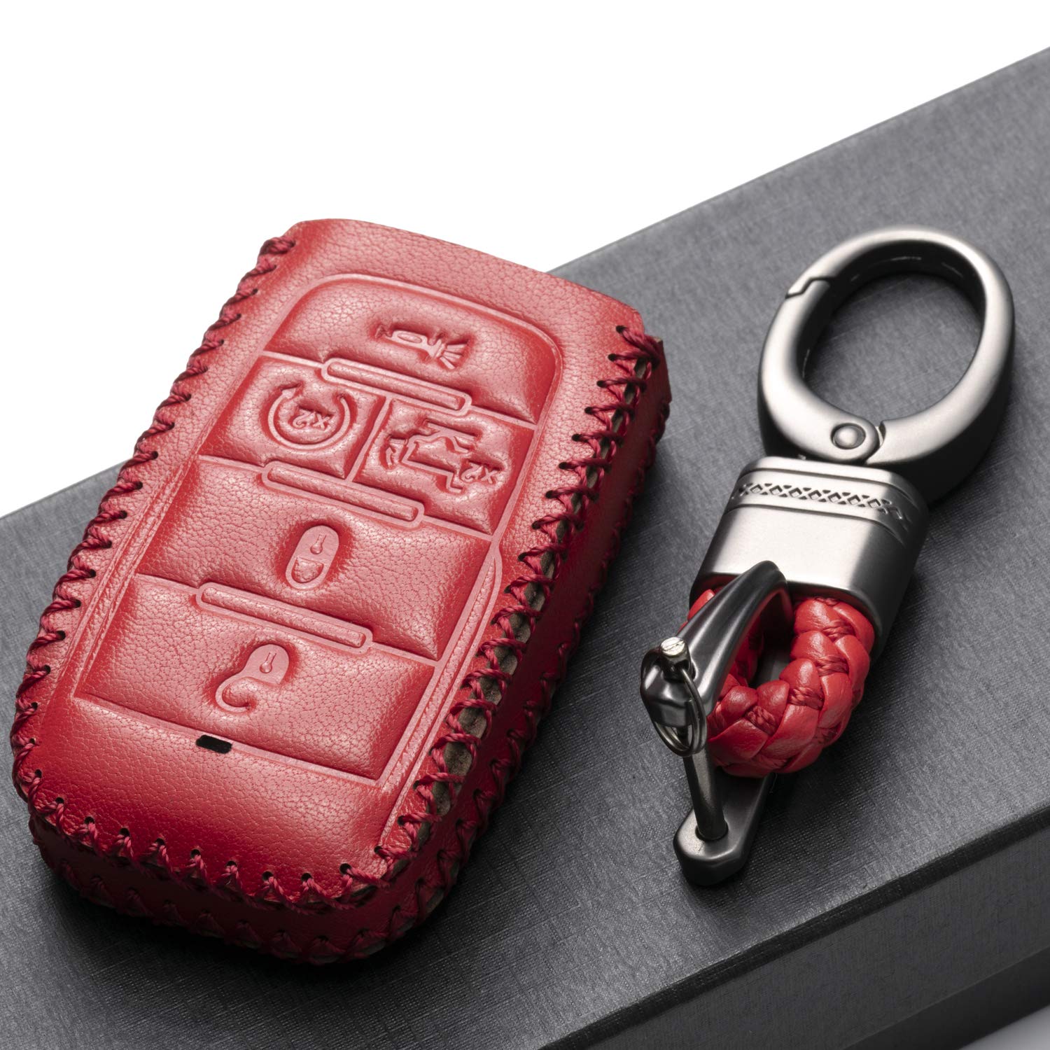 Vitodeco Genuine Leather Smart Key Fob Case Cover Protector Compatible with RAM 1500, RAM 2500, RAM 3500 2019 - 2025 (5-Button w