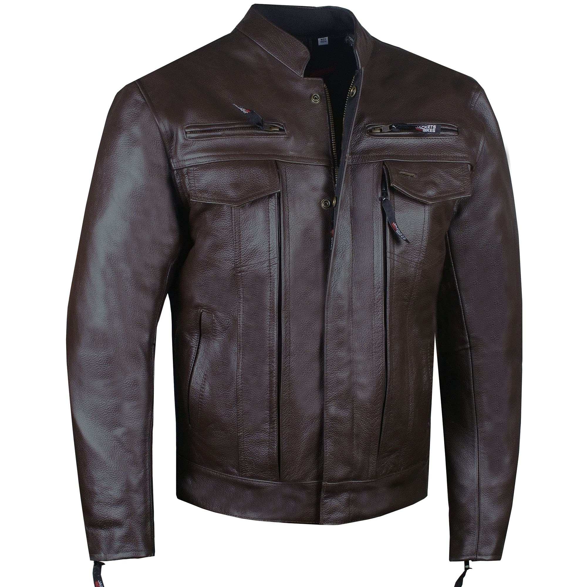 Men'S Commuter Premium Natural Buffalo Leather Motorcycle Jacket Ce Armor Conceal Carry Gun Pockets Cruiser Biker Brown Xl