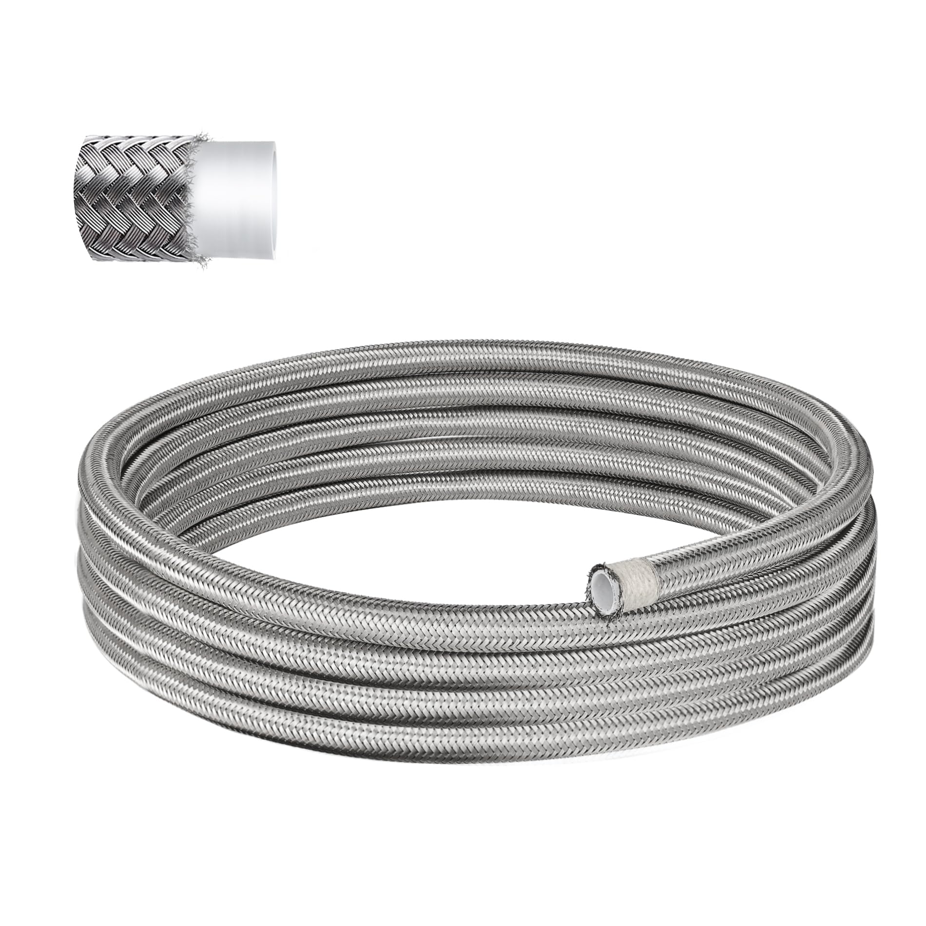 Evil Energy 8An Ptfe Fuel Hose Line, An8 Fuel Line E85 Stainless Steel Braided 10Ft Silver