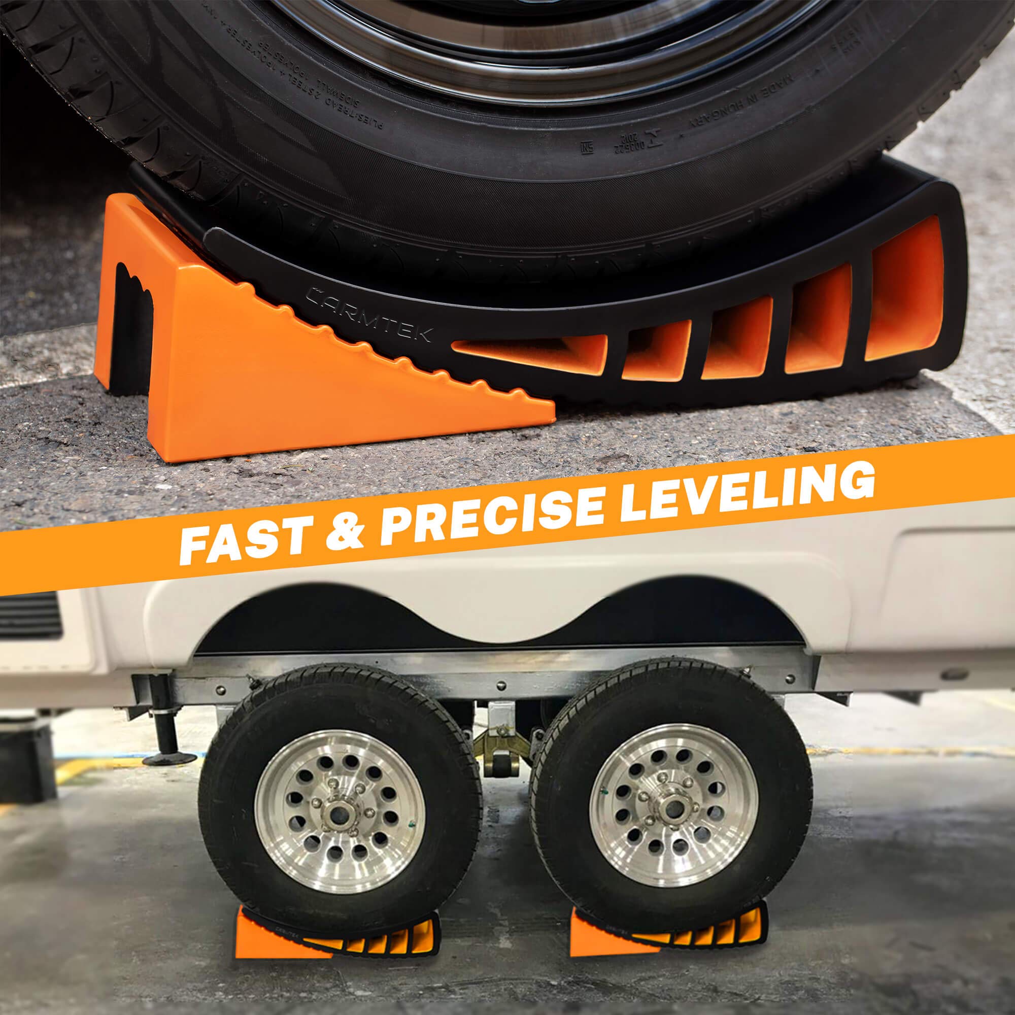 CARMTEK Camper Leveler Kit - Curved RV Levelers with Wheel Chocks for Travel Trailers - 1 Pack